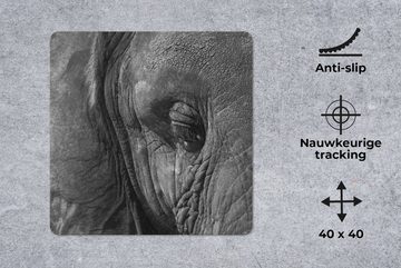 MuchoWow Gaming Mauspad Schwarz-weiße Nahaufnahme eines Elefanten (1-St), Mousepad mit Rutschfester Unterseite, Gaming, 40x40 cm, XXL, Großes