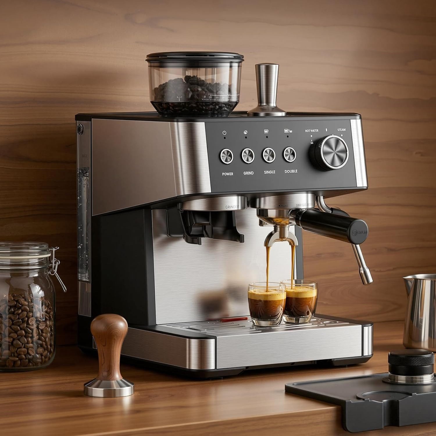 COWSAR Espressomaschine mit Mahlwerk & Milchaufschäumer – 15 Bar Pumpendruck, 30 Mahlgrade, Schnellaufheizung, 2,5L Wassertank, Für Espresso, Cappuccino