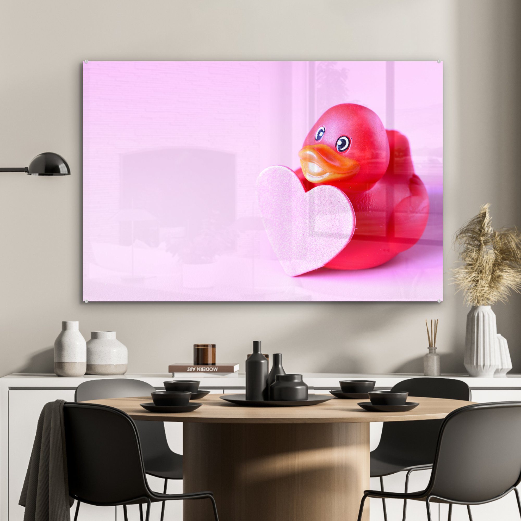 - Rosa, (1 - Acrylglasbilder Acrylglasbild St), Schlafzimmer Herz & Wohnzimmer Gummi-Ente MuchoWow