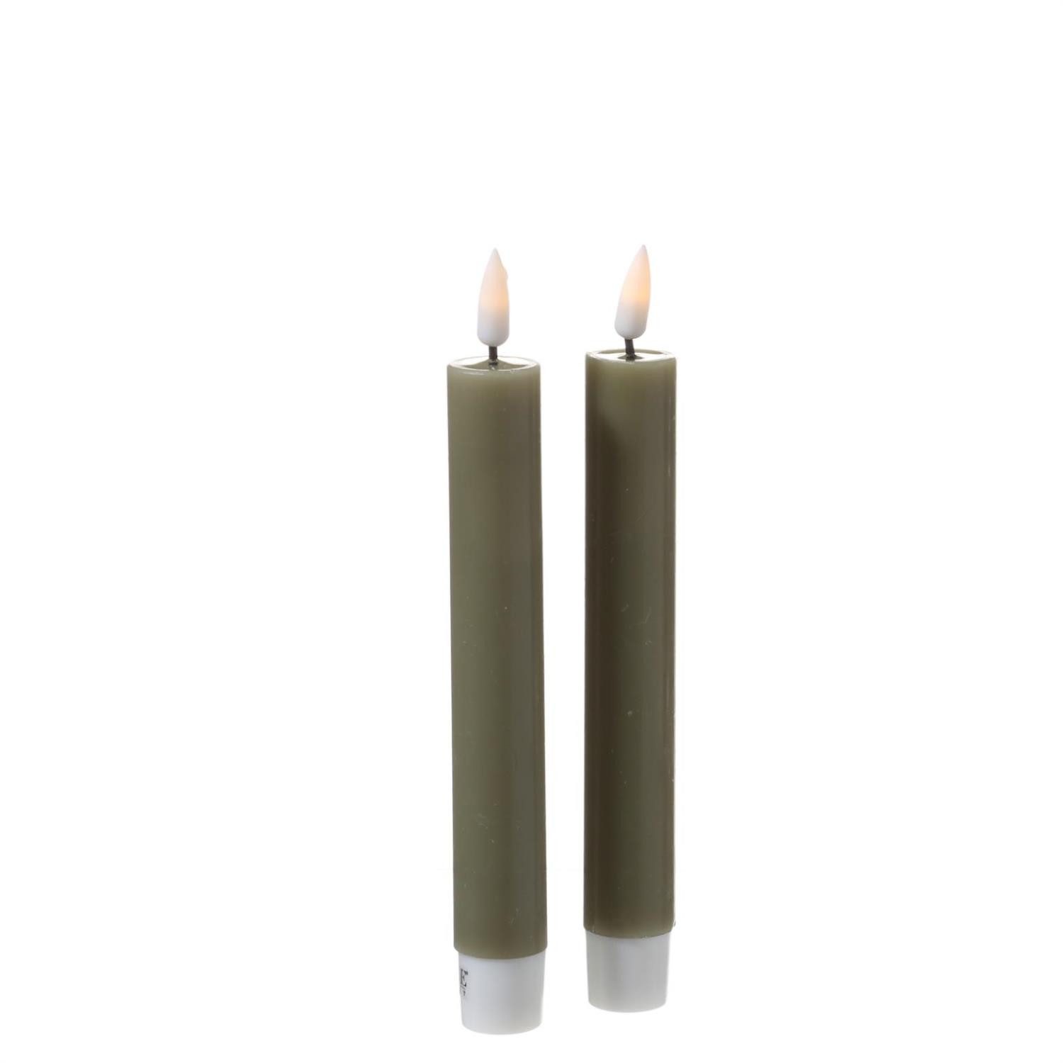 Deluxe Homeart LED-Kerze LED Stabkerzen Mia Tafelkerzen Echtwachs flackernd H:15cm olivgrün 2St (2-tlg)