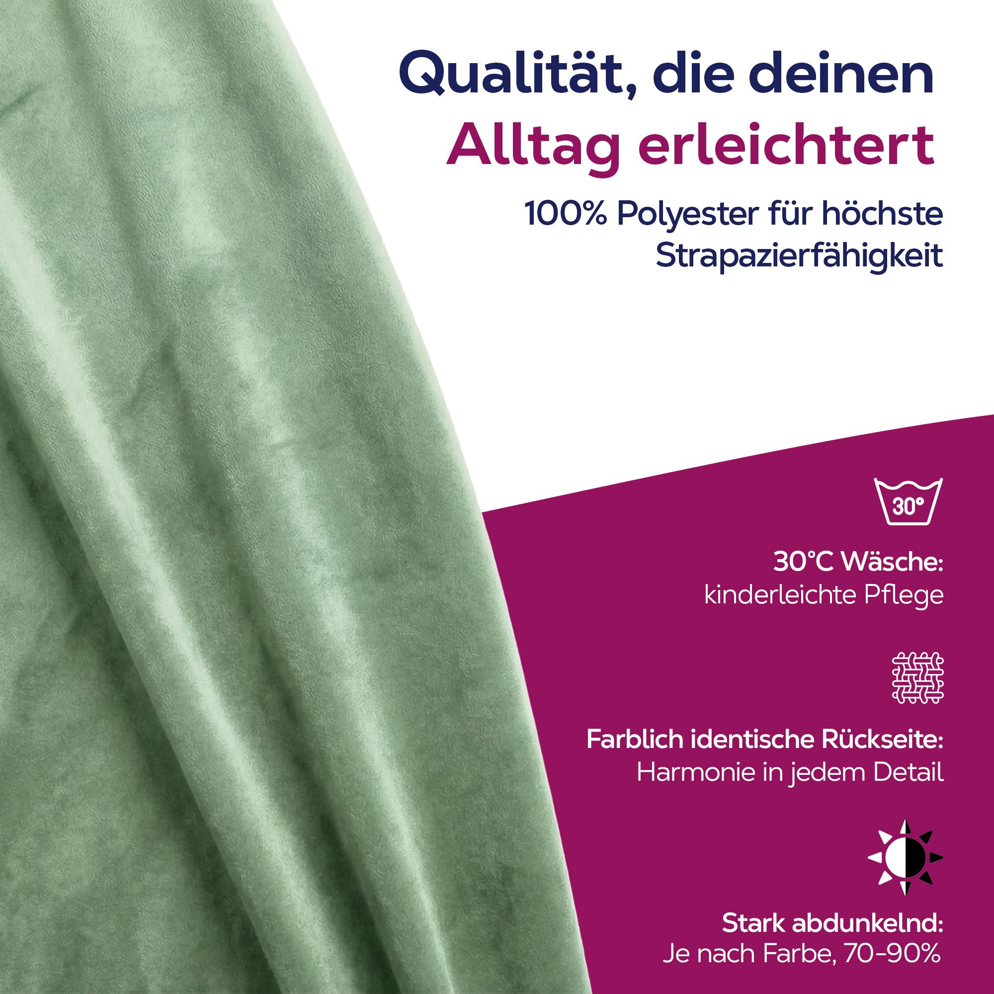 Beautex Verdunkelungsvorhang Samt Vorhang Kräuselband U-Band Gardine Velvet abdunkelnd (1 St), Hakenaufhängung, abdunkelnd, Weicher Samtstoff, lichtmindernd, pflegeleicht, blickdicht