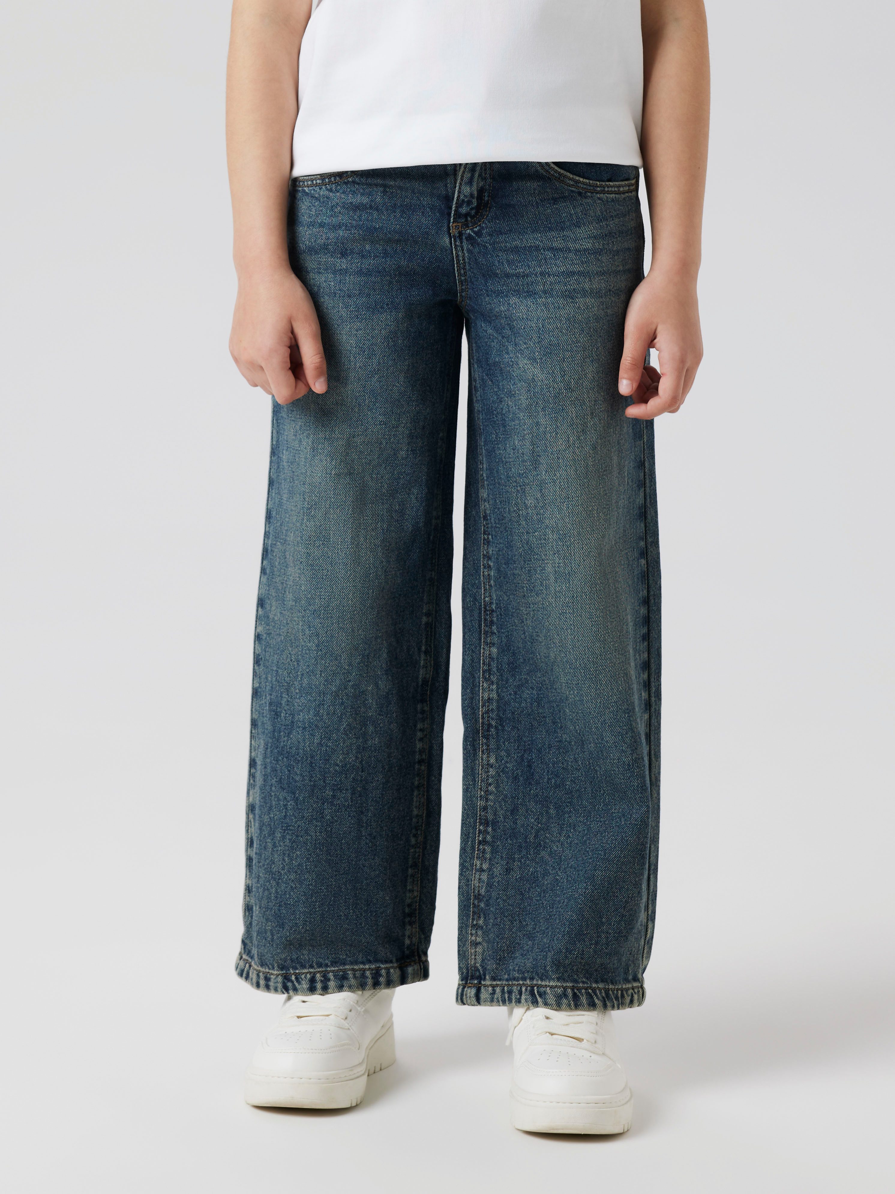 Name It Weite Jeans NKFROSE für Mädchen mit weitem Bein und klassischem Sitz normal, Denim, Abriebeffekte, Reißverschluss