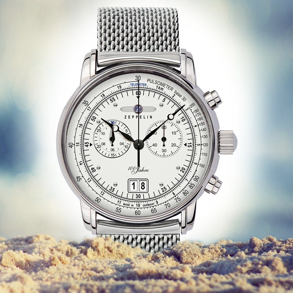 ZEPPELIN Quarzuhr Zeppelin Herren Uhr Z7690M/1 Edelstahl, (Chronograph), Herren Armbanduhr rund, groß (ca. 43mm), Edelstahlarmband silber