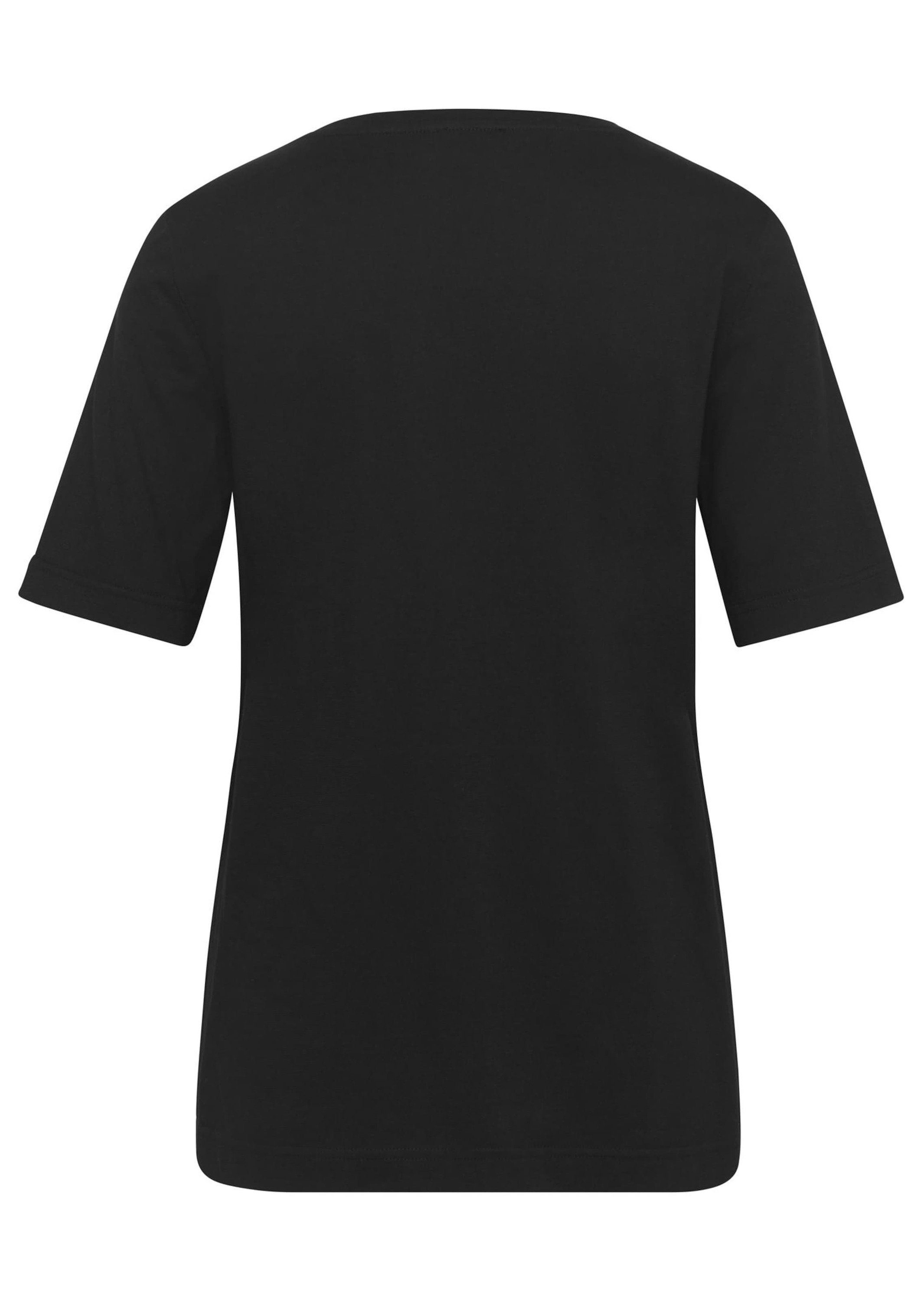 Print-Shirt GOLDNER schwarz mit T-Shirt Glitzersteinchen-Applikation