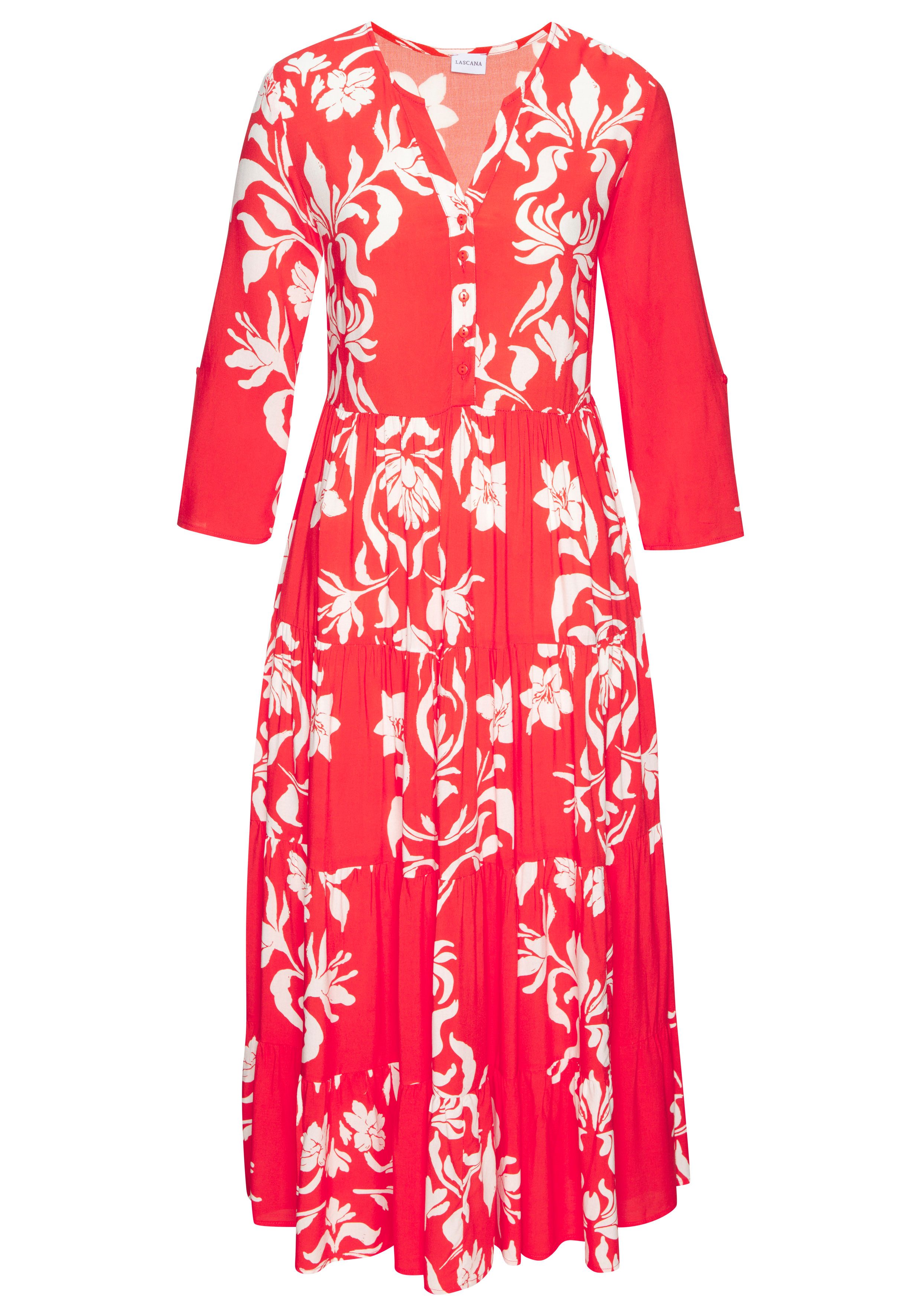 LASCANA Maxikleid mit Blumenprint und Knopfleiste, Sommerkleid, Strandkleid. € 59,99