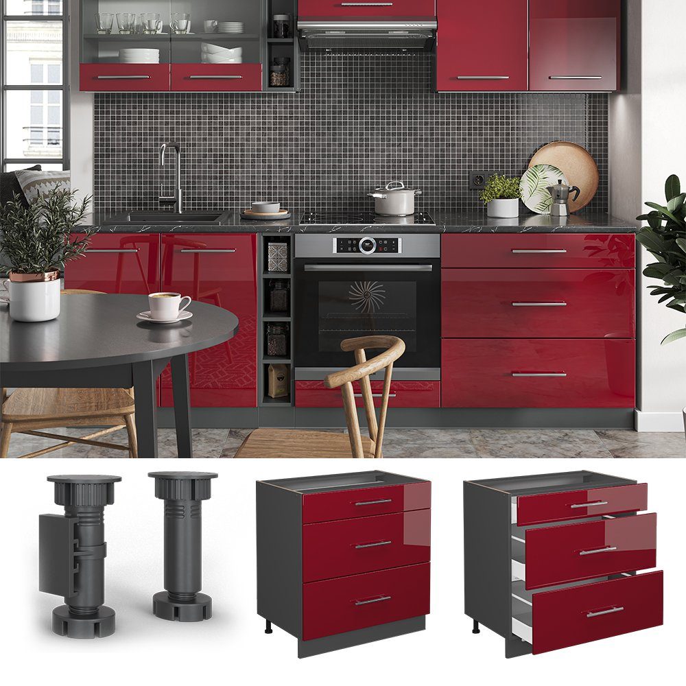 Vicco Unterschrank Fame-Line Bordeaux Hochglanz/Anthrazit, 80cm ohne Arbeitsplatte (1-St) – Bild 4 von 5