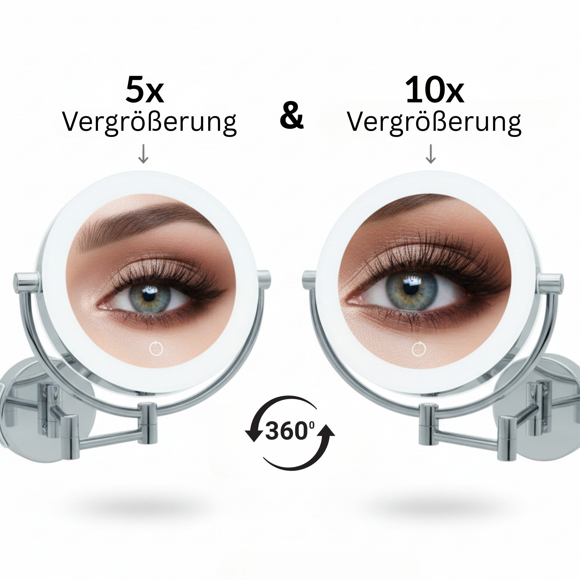 Libaro Kosmetikspiegel mit Beleuchtung und Vergrößerung TOKIO 2 seitig 5-fach / 10-fach XXL, Schminkspiegel mit Licht LED beleuchtet Wandmontage, extra groß