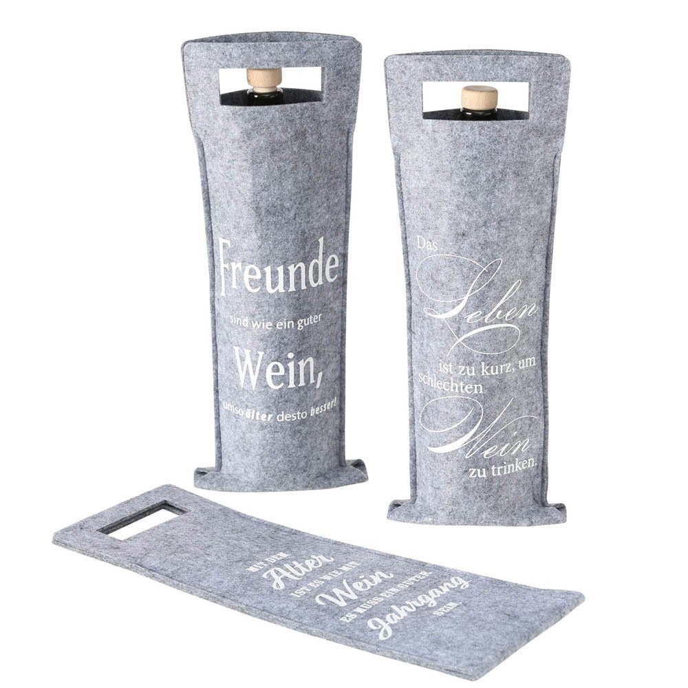 BOLTZE Weihnachtsbaumkugel 3tlg. Geschenktüte WEIN grau weiß Filztasche Geschenktasche aus Filz für Flasche
