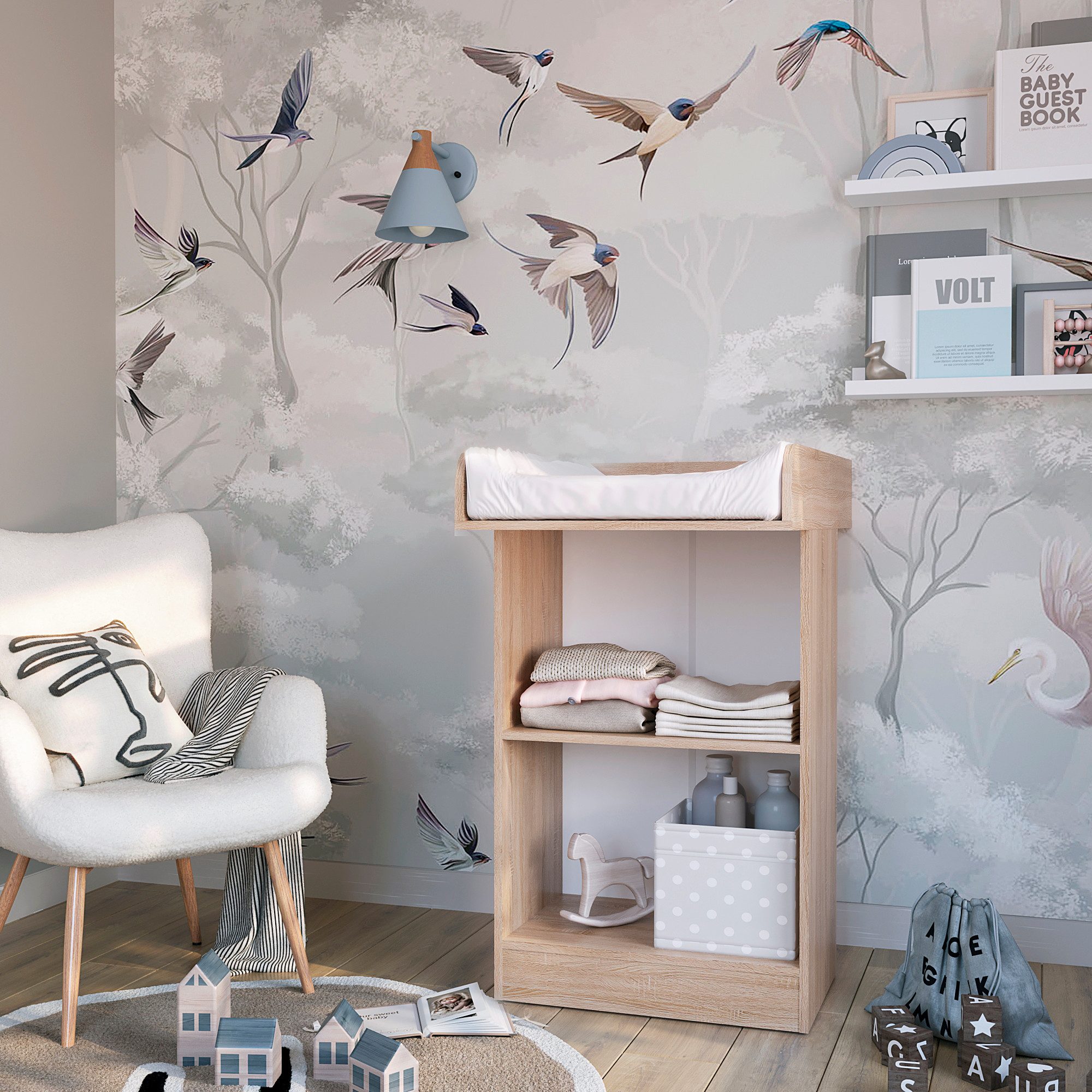 KOMTO Wickelkommode Weiß - Wickeltisch Schmal, Baby Kommode mit Wickelaufsatz abnehmbar M1, Baby Changing Table, Lulliblox M1