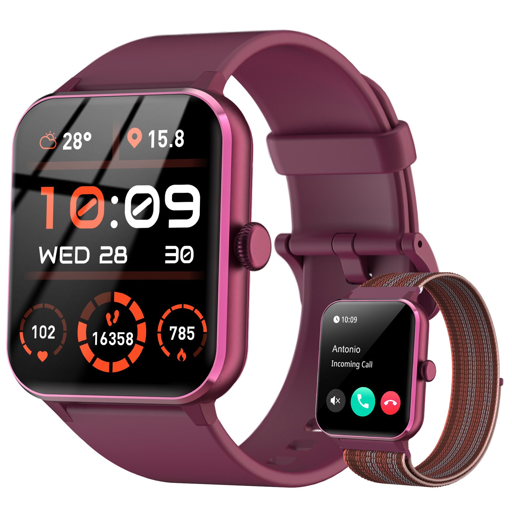blackview Smartwatch Damen Herren mit 7 Tagen Akkulaufzeit,3 Armbänder, 1,85" HD Smartwatch Set, 1-tlg., 3× Armbänder (Silikon + Metall + Geflochten) und Ladekabel, 350mAh,KI-Sprachassistent, HR,SpO₂,Schlaf,100+Sportmodi,Schritten,IP68