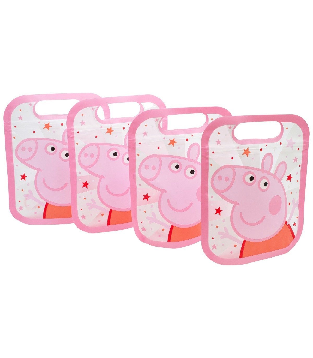 Peppa Pig Brottasche 4 Stück Snackbeutel mit Zip Verschluss für Obst Kekse und Snacks, (Spar-Set, 4-tlg)