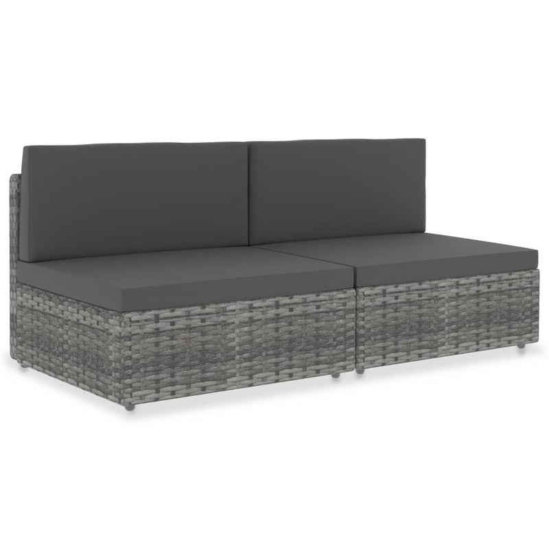 vidaXL Loungesofa Modulares 2-Sitzer-Sofa Poly Rattan Grau, 1 Teile