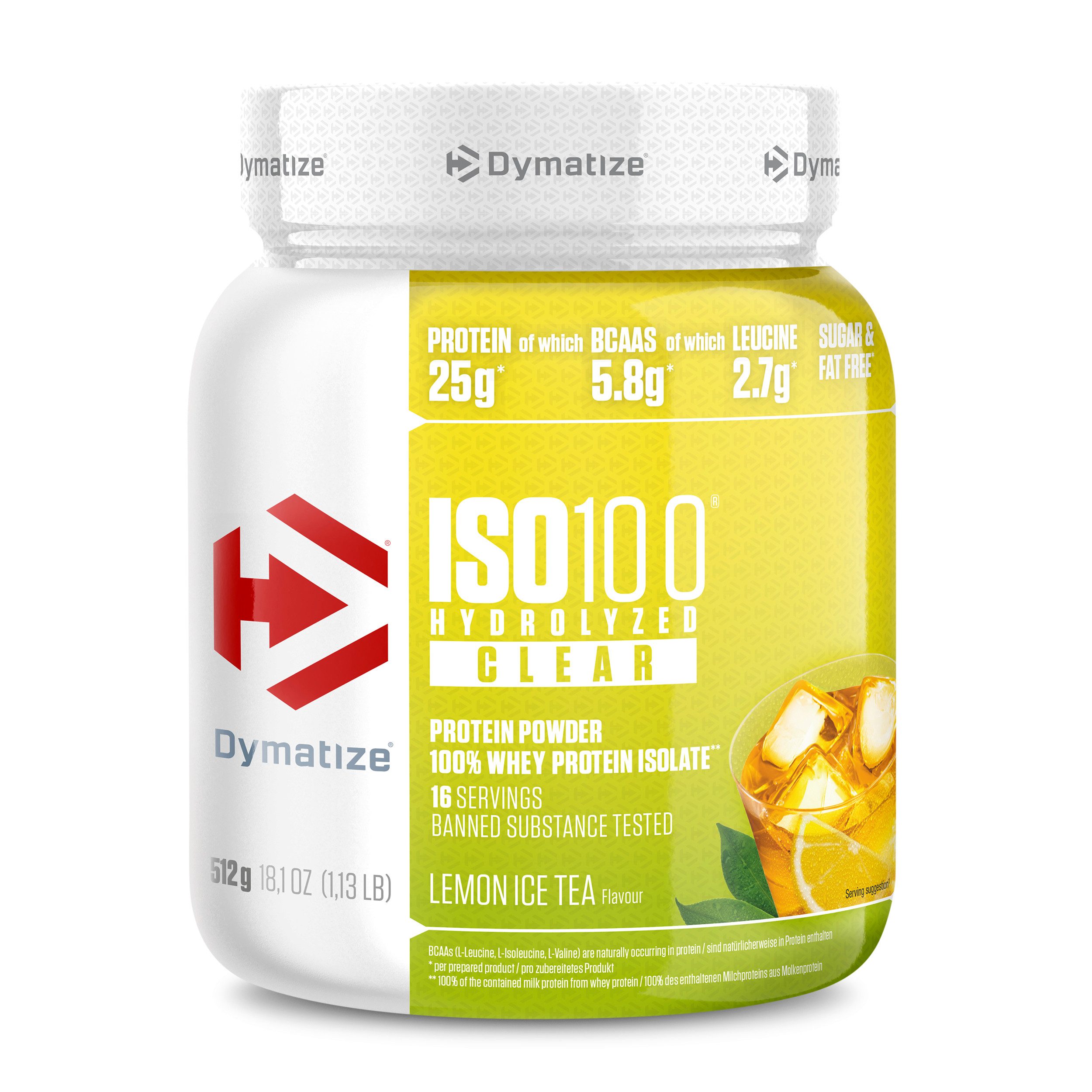Dymatize ISO 100 Hydrolized Clear Lemon Ice Tea 512g Whey Protein Pulver Pulver, 1 er 1 St., 512 g