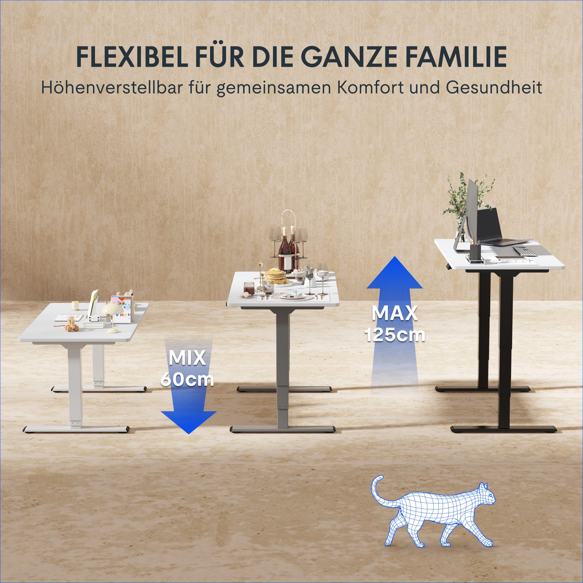 FLEXISPOT Schreibtisch Elektrisch höhenverstellbares Tischgestell (EC5 Serie) (Dual-Motor & 3-Fach-Teleskop & 4 Speicherhöhen, mit USB Charging), Antikollisions – Bild 3 von 5