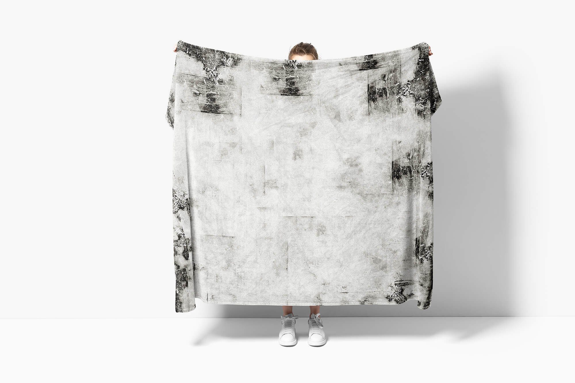 Sinus Art Handtücher Handtuch Weiß Schwarz (1-St), Fotomotiv Kuscheldecke Saunatuch mit Baumwolle-Polyester-Mix Abstrakt Strandhandtuch Auffal, Handtuch