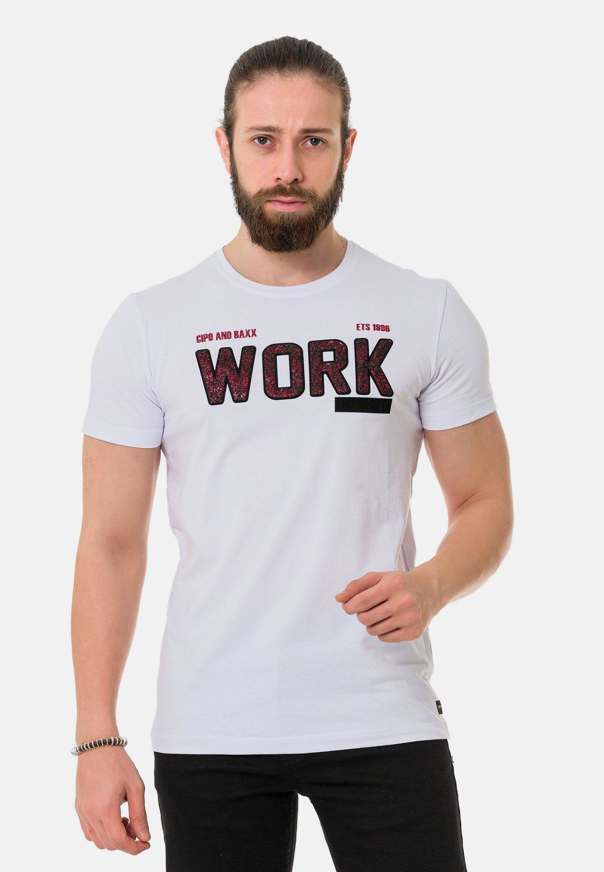 Work-Aufdruck coolem mit Cipo & weiß Baxx T-Shirt