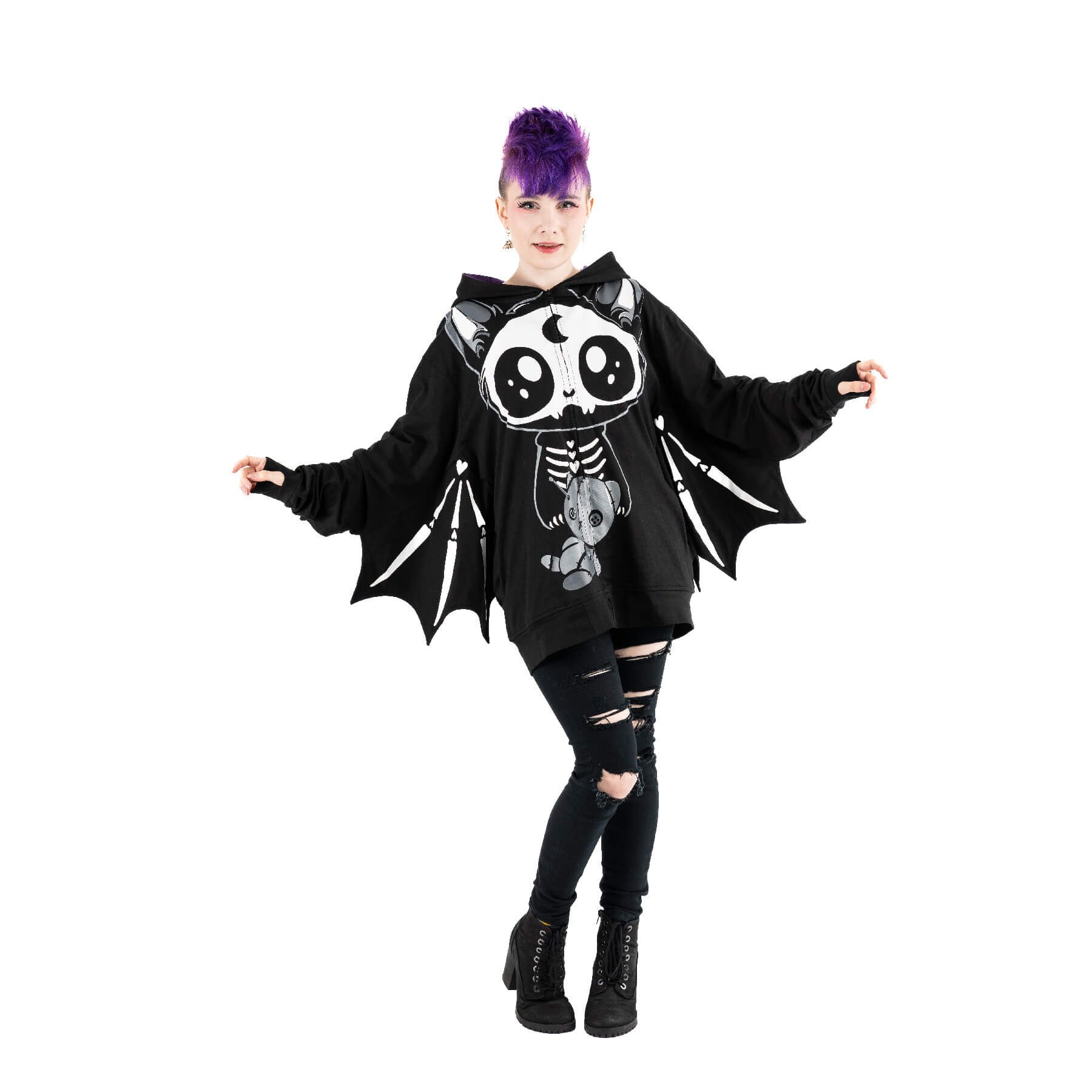 Cupcake Cult Kapuzensweatshirt Bat Doll Hood Fledermaus Skelett Teddybär Hoodie