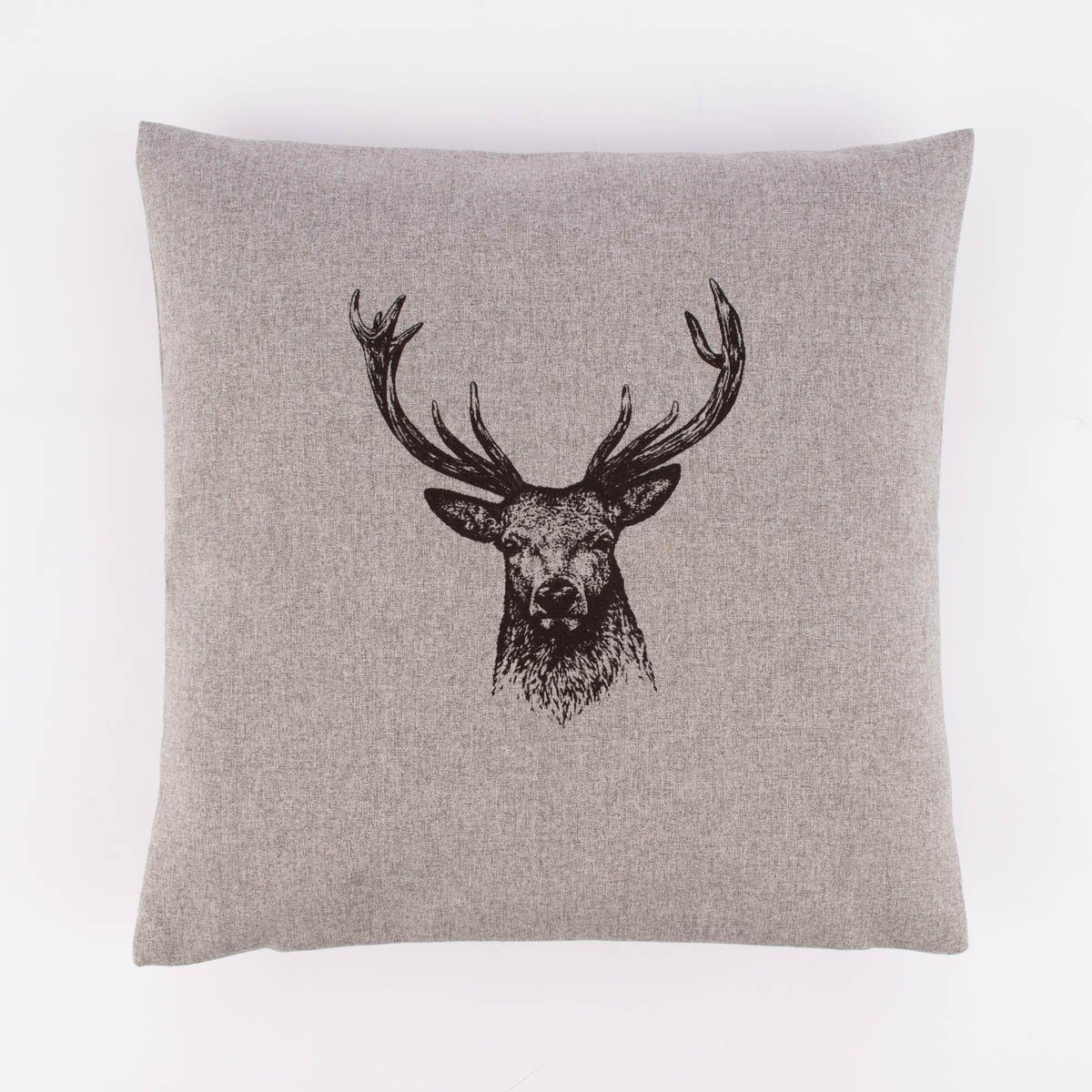 SCHÖNER LEBEN. Dekokissen Kissenhülle NORWEGEN mit Hirschkopf grau meliert 40x40cm