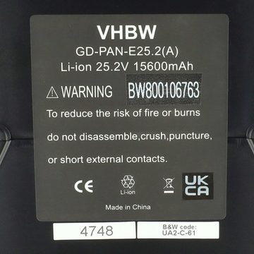 vhbw Akku passend für Panasonic Flyer C5 Deluxe, C7+, C5 Premium, C9, C8, E-Bike Akku Li-Ion 15600 mAh (26 V)