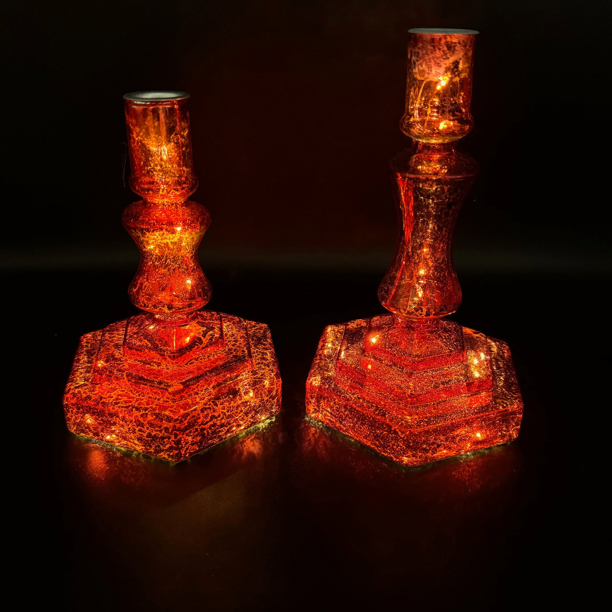 Kerzenständer aus Glas für Stabkerzen - 2er Set mit LED-Beleuchtung