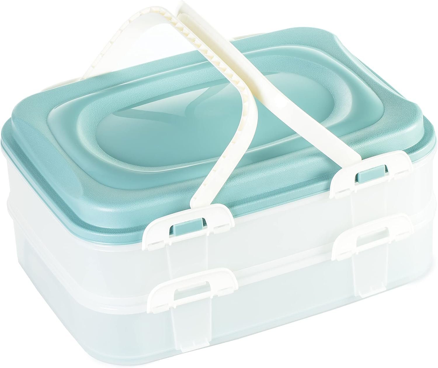 Centi Kuchentransportbox Party Container Kuchenbehälter Lebensmittel Transportbox XL, Kunststoff, (Farbe: Blau), mit 2 Etagen und klappbaren Griffen lebensmittelecht