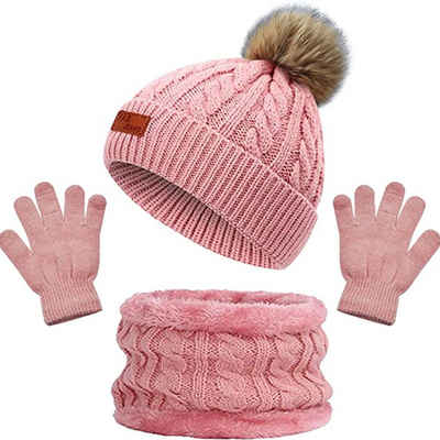 Moorle Filzhut Kinder Wintermütze Schal Handschuhe Mädchen Set, gestrickt