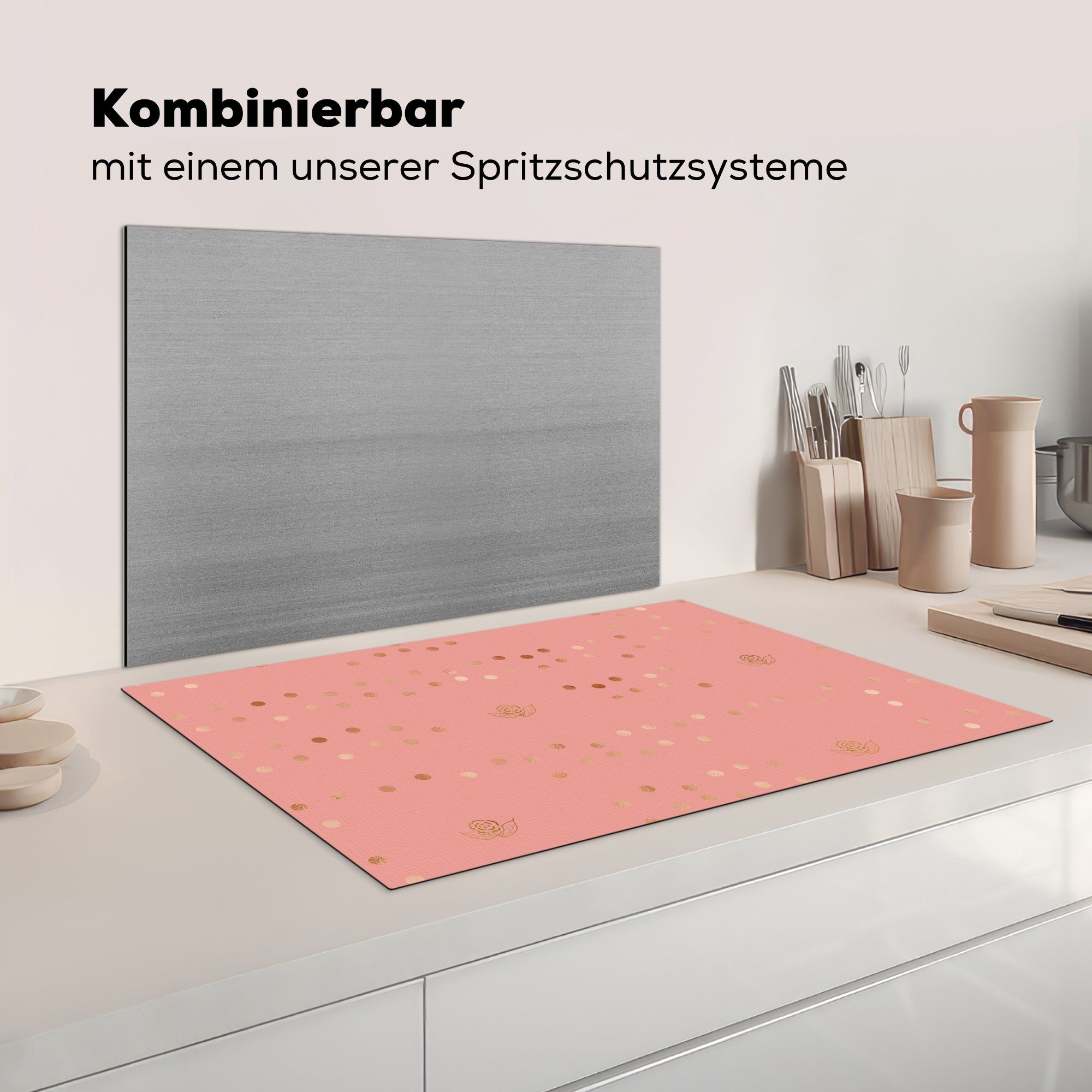 MuchoWow Herdblende-/Abdeckplatte Muster Vinyl, (1 küche, die tlg), - Luxus - Ceranfeldabdeckung 81x52 für Induktionskochfeld Schutz Rosa, cm