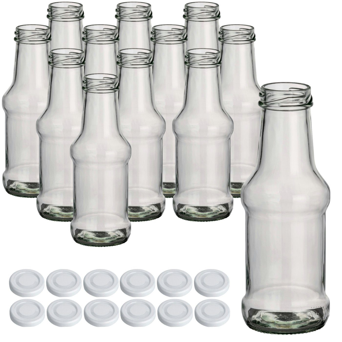 gouveo Trinkflasche Glasflaschen 250 ml Barbecue mit Schraub-Deckel TO38 - Kleine Flasche, 12 Stück, weiß