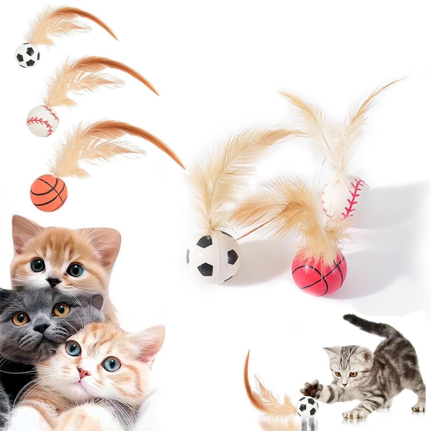 LuxusKollektion Tier-Beschäftigungsspielzeug Katzenball mit Federn 3er-Set