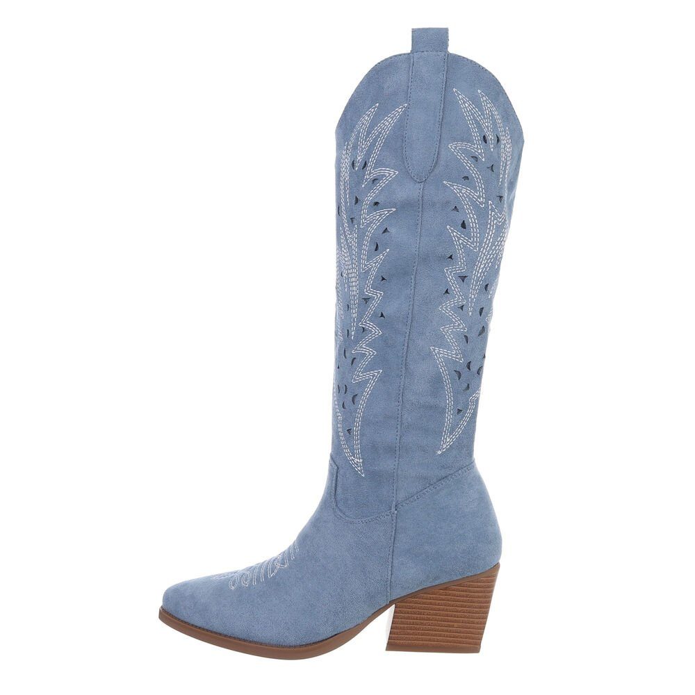 Ital-Design Damen Cowboyboots Western Westernstiefel Blockabsatz Western- & Bikerstiefel in Hellblau