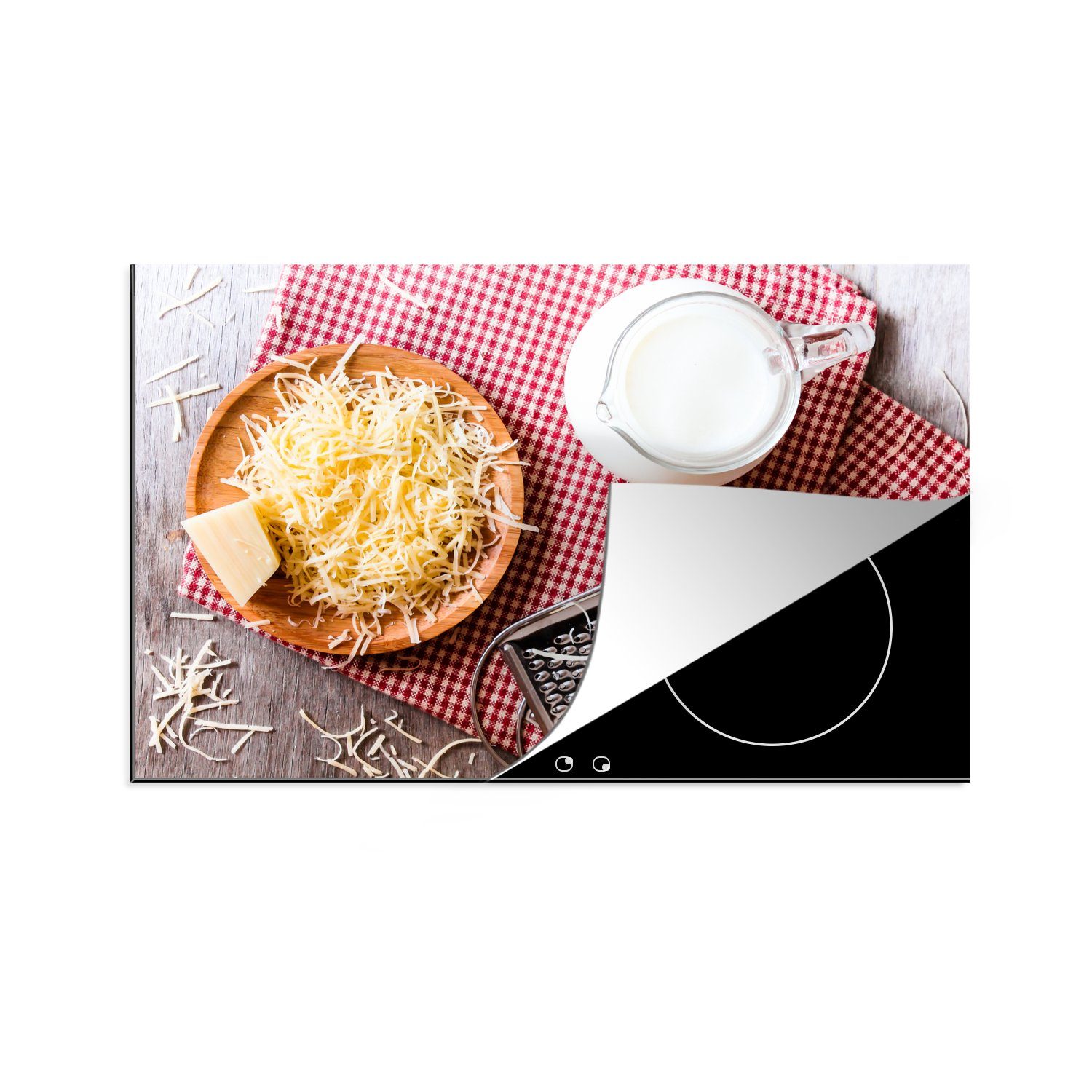 MuchoWow Herdblende-/Abdeckplatte Zutaten für das Nudelgericht mit Parmesankäse, Vinyl, (1 tlg), 81x52 cm, Induktionskochfeld Schutz für die küche, Ceranfeldabdeckung