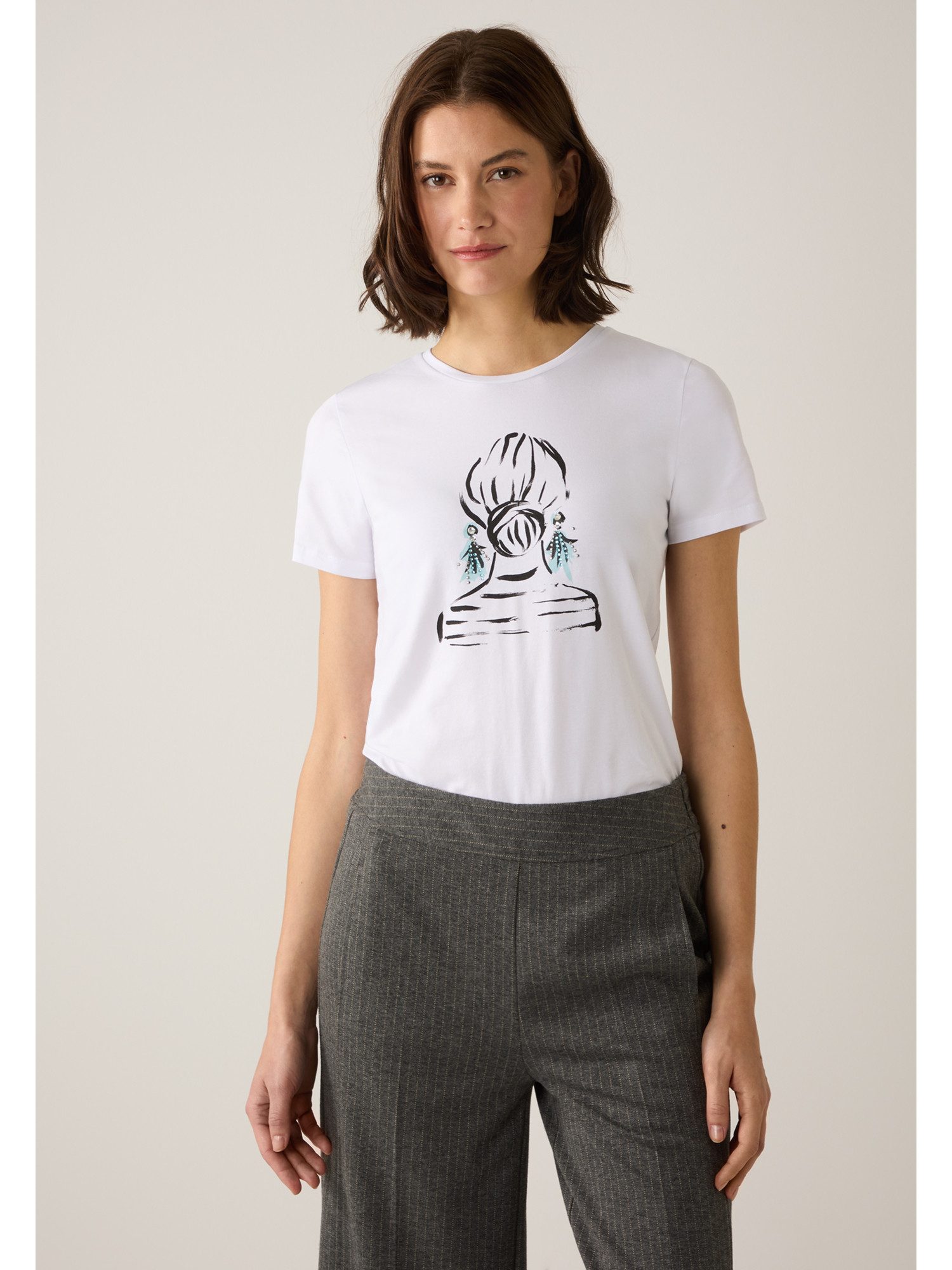 MORE&MORE Kurzarmshirt bedrucktes Baumwollstretch-Kurzarmshirt günstig online kaufen