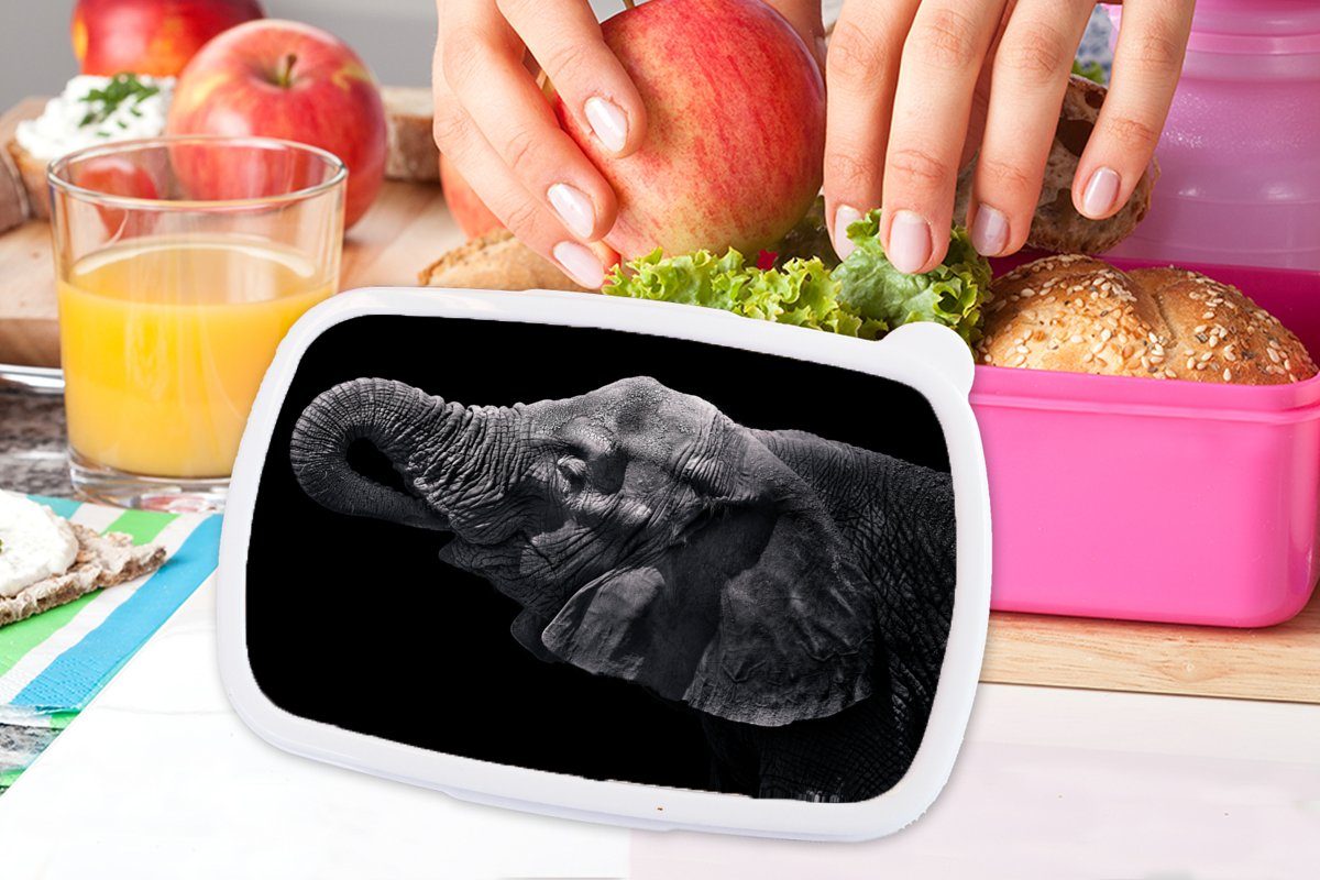MuchoWow Lunchbox Elefant - Snackbox, Kunststoff - Schwarz Mädchen, Erwachsene, Tiere (2-tlg), - rosa Kunststoff, Natur, für Kinder, Brotbox Brotdose