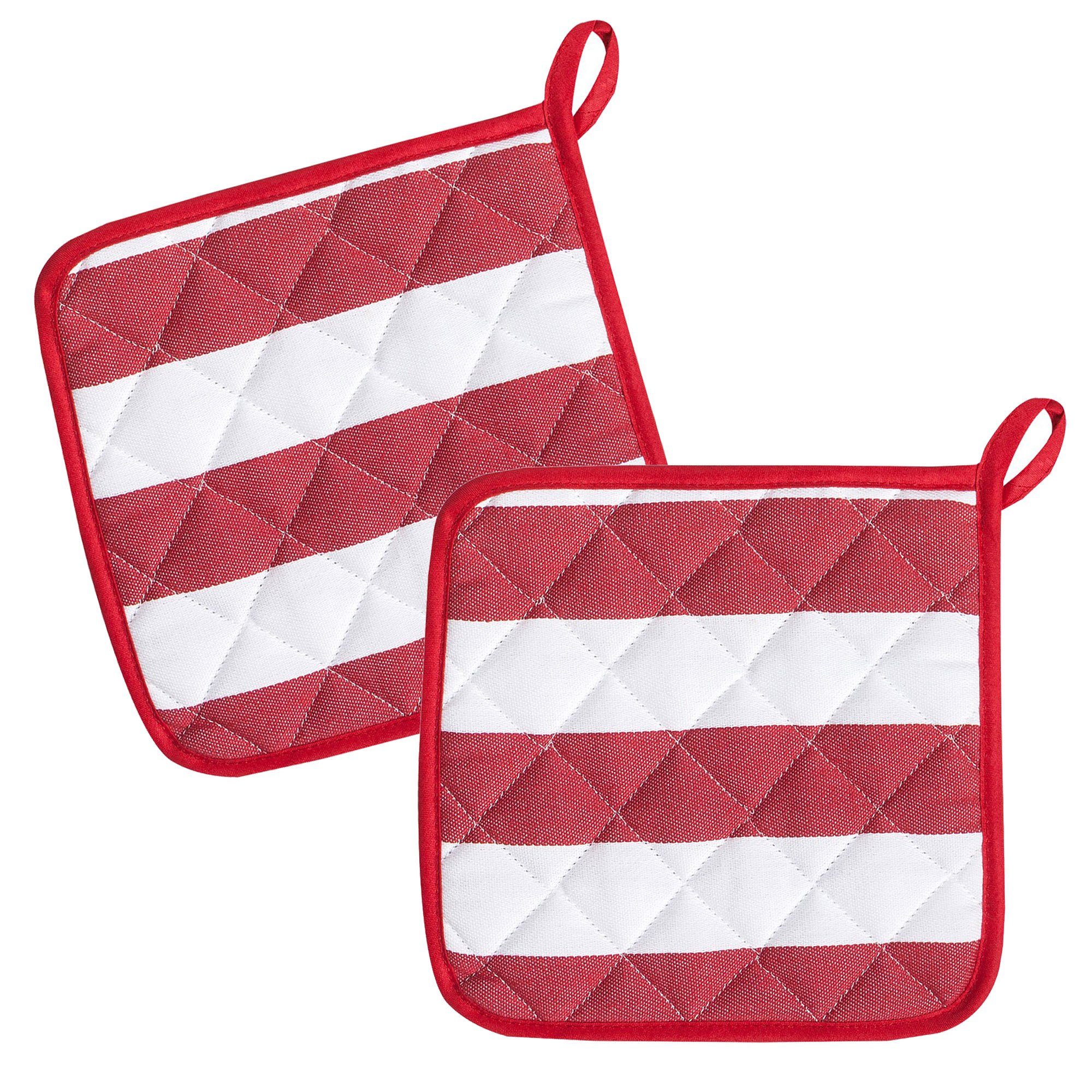 Kracht Topflappen Set), 2-tlg., (Set, Topflappen, ca. 22x22 2er Rot Blockstreifen, cm wattiert, Set