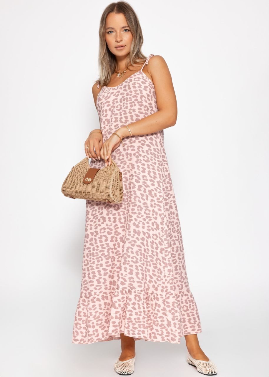 SASSYCLASSY Minikleid Musselin Maxikleid mit Leo-Print für Damen Sommerliches Kleid aus Baumwolle mit verstellbaren Trägern