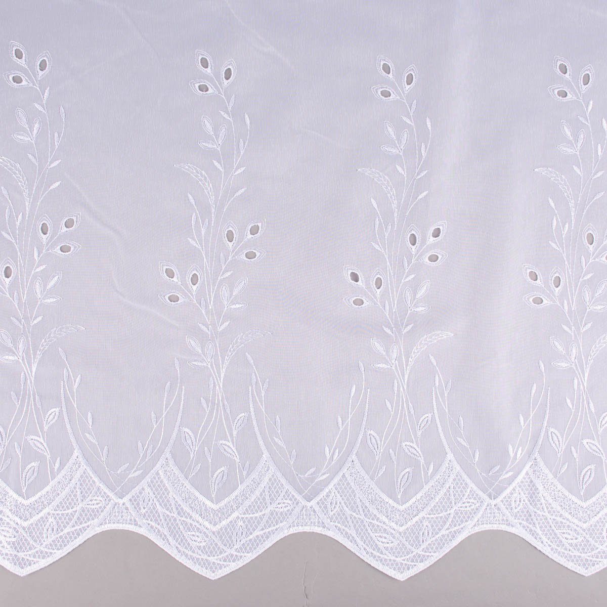 SCHÖNER LEBEN. Meterware Gardinenstoff Gardinenstores Stickerei Voile Blätter Bordüre weiß 17, leicht perforiert, Stickerei/Stickstoff, bestickt, pflegeleicht