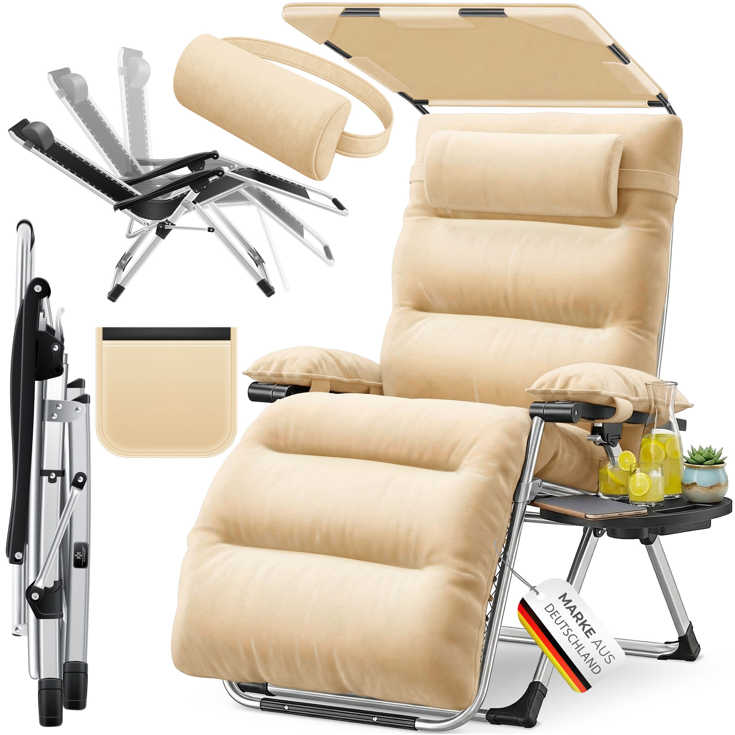 KESSER Gartenliege, Sonnenliege Liegestuhl Klappbar + Nackenkissen Gartenstuhl