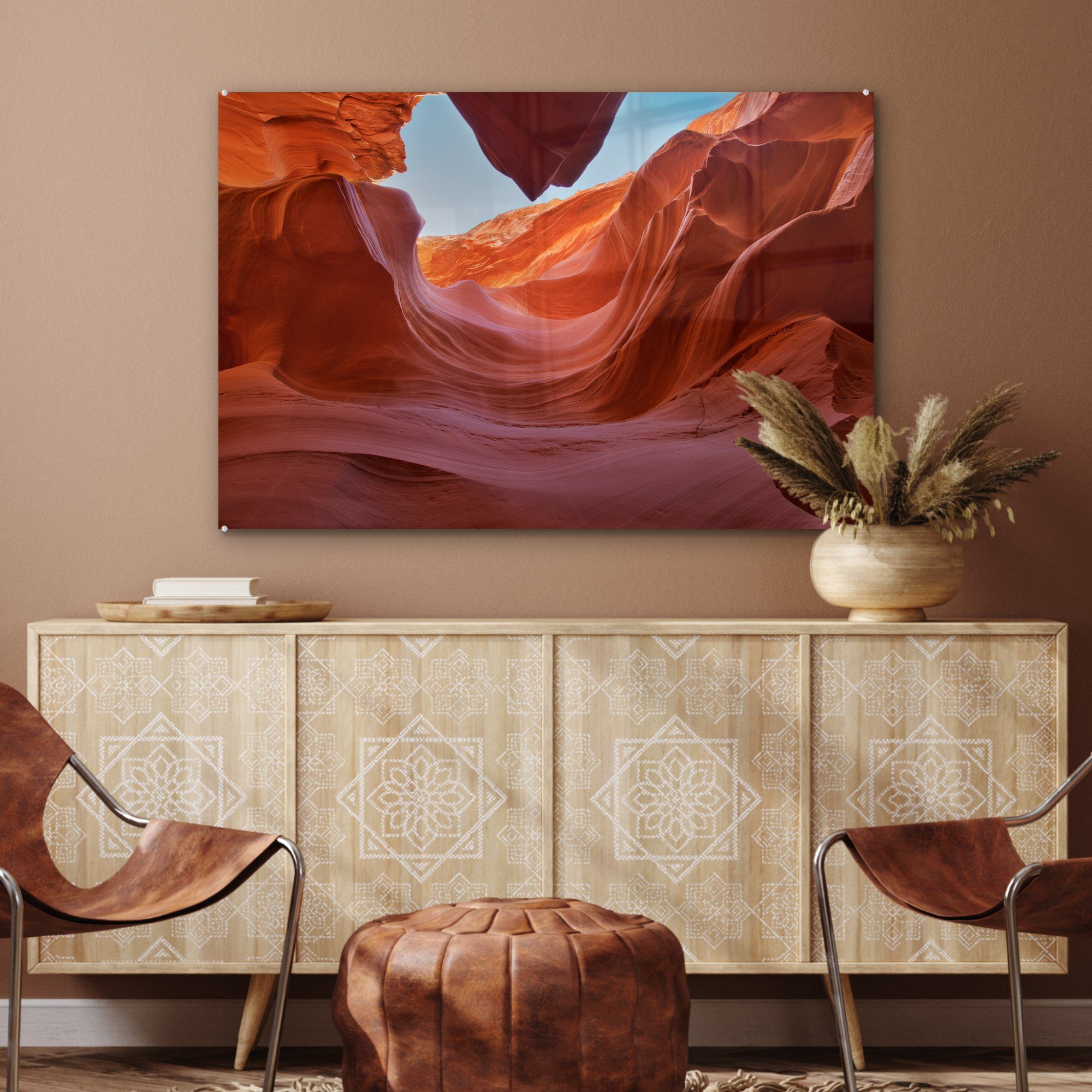 (1 Antelope unter Felsen Sonne Acrylglasbild Acrylglasbilder Canyon, St), Schlafzimmer brennenden der im & MuchoWow Wohnzimmer