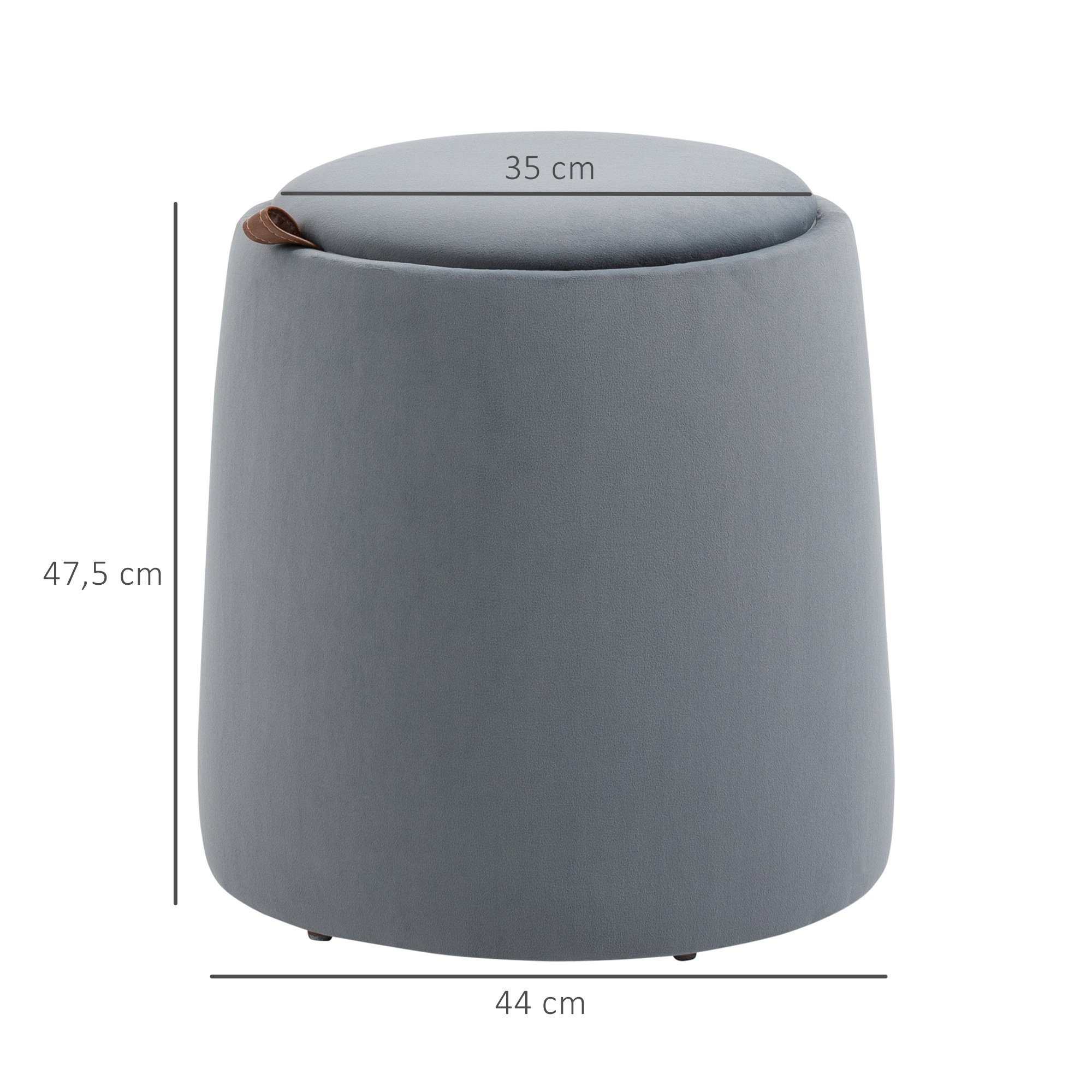 HOMCOM Sitzhocker 2-in-1 Hocker in Samtoptik inklusive Stauraum und abnehmbaren Deckel (Polsterhocker, 1 St., Sitzhocker), Grau Ø44 x 47,5 cm