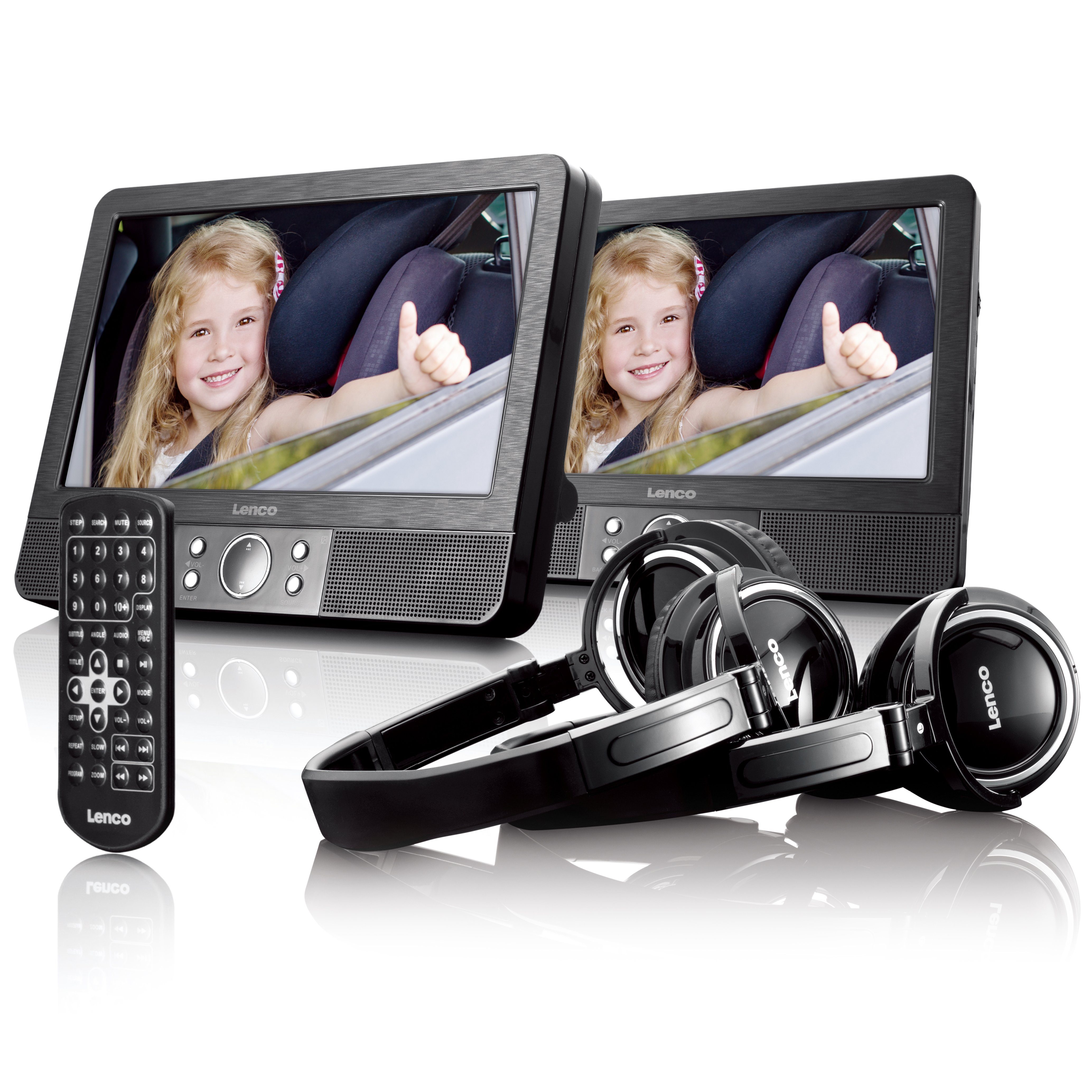 Lenco MES-415 Portabler DVD-Player (HD-Auflösung, 2er DVD-Set, 9 Zoll-Display, USB- & SD/MMC inkl. Kopfhörer & Halterung)