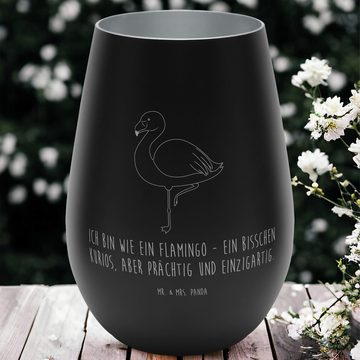 Mr. & Mrs. Panda Windlicht Flamingo Classic - Schwarz - Geschenk, einzigartig, stolz, Windlicht (1 St), Matteffekt