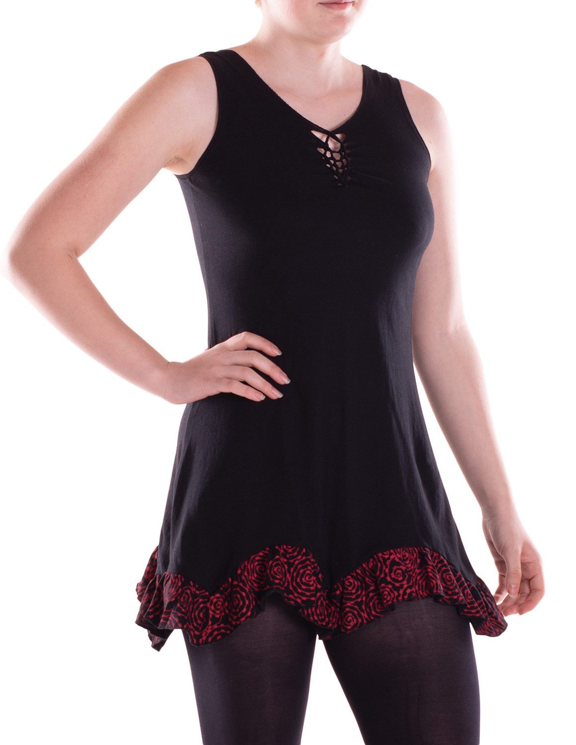 Sommerkleid Damen Mini-Kleid Tunika Baumwolle Cutwork-Lagenlook Racerback