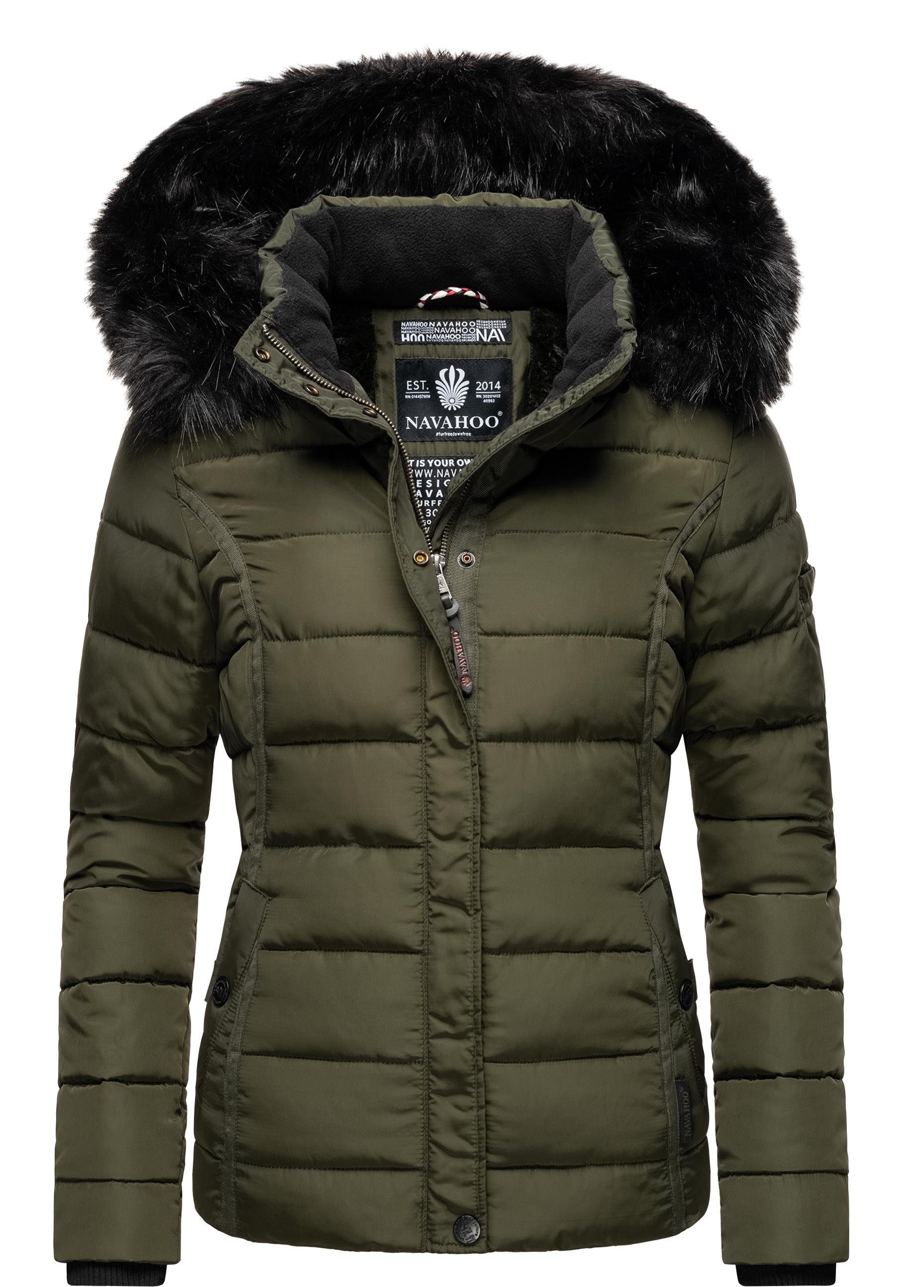 Offerte Navahoo Steppjacke Miamor hochwertige Winterjacke Kunstpelz-Kapuze olivgrün voluminöser m