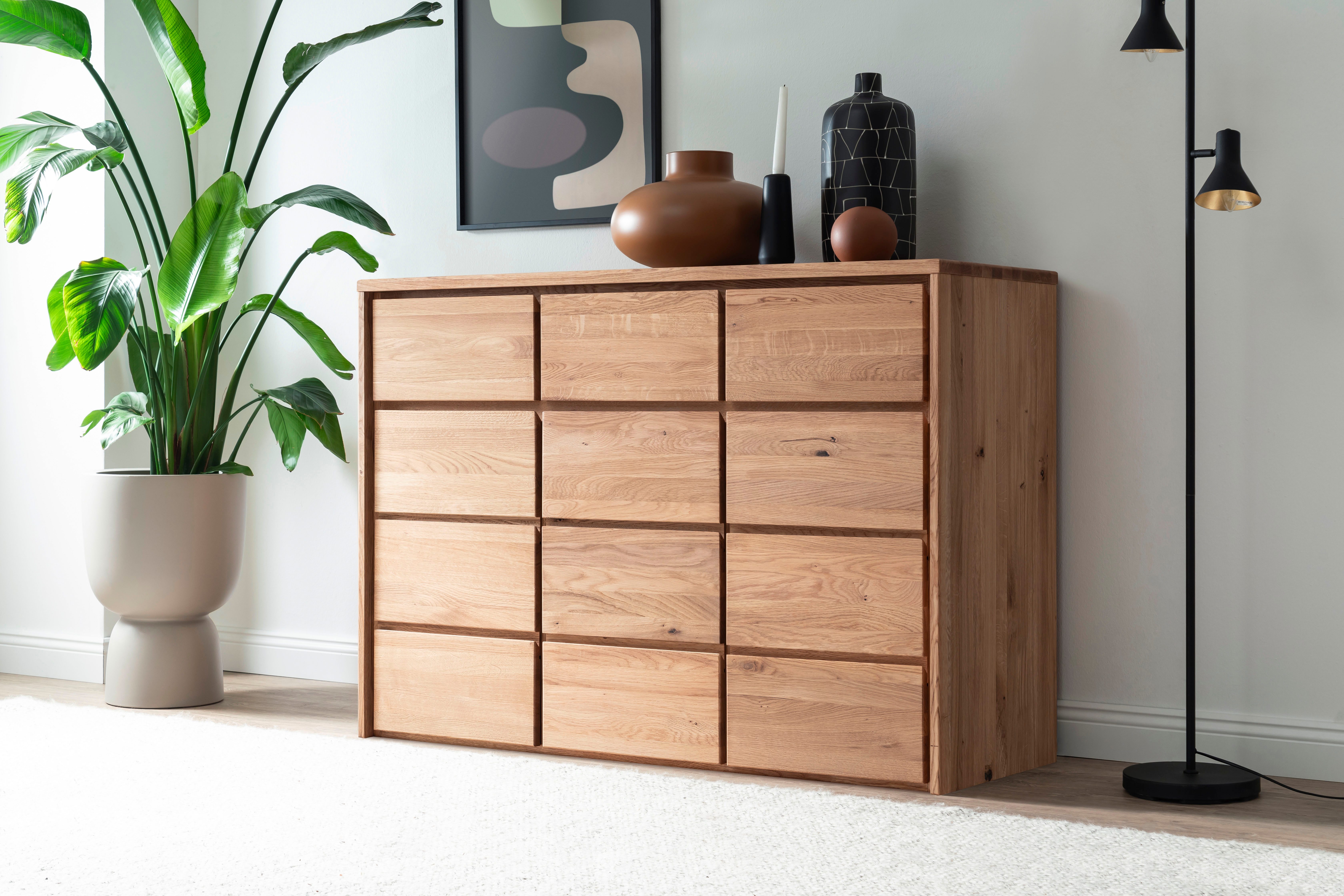 Home affaire Schubkastenkommode Zetra Schubladenschrank, 3x Schublade/3x Tür mit Soft-Close-Function, Fertig montiert, Eiche Massivholz, Breite 130 cm