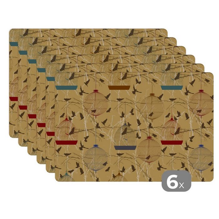 Platzset Vogelkäfig - Vogel - Muster MuchoWow (6-St) Platzset Platzdecken Platzmatte Tischmatten Schmutzabweisend
