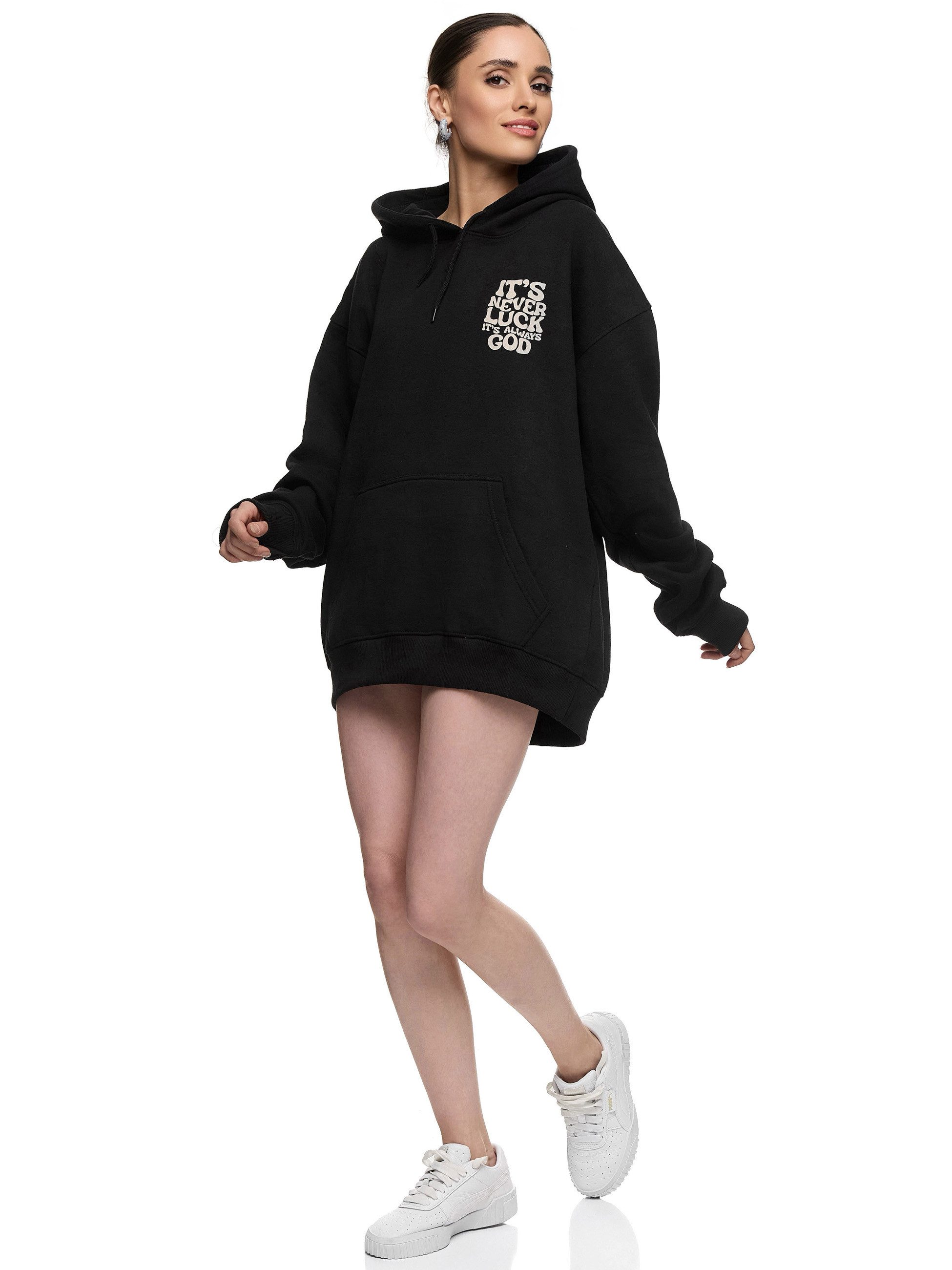 Worldclassca Hoodie Worldclassca Oversized "LUCK" Print Hoodie Kapuzenpullover Sweatshirt PRINT IT`S NEVER LUCK IT`S ALWAYS GOD