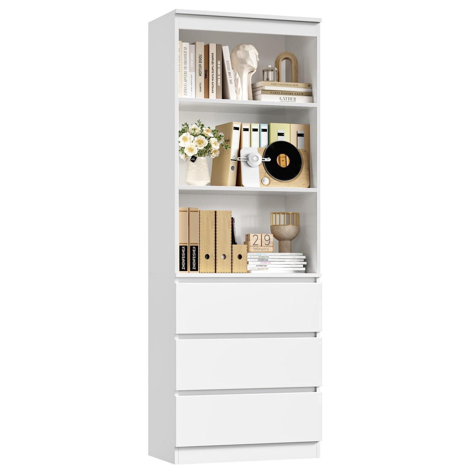 LuxusKollektion Bücherregal Bücherregal mit 3 Schubladen 3 Fächern 180cm Weiß