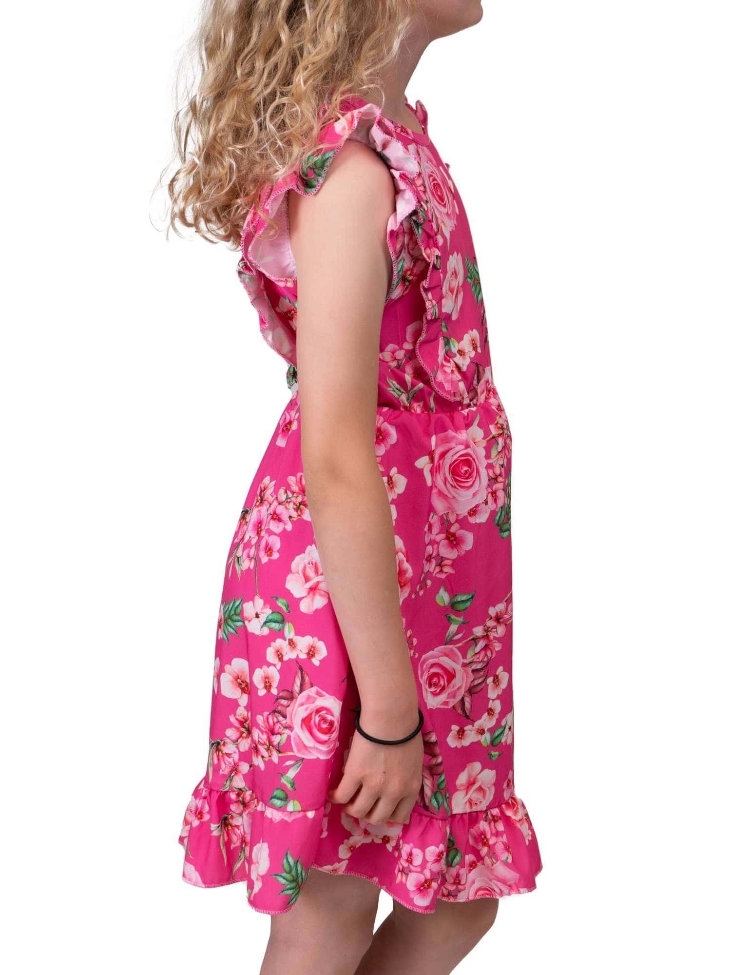 KMISSO Jerseykleid Mädchen Kleid tragen (1-tlg) Pink Rosenmotiv zu bequem
