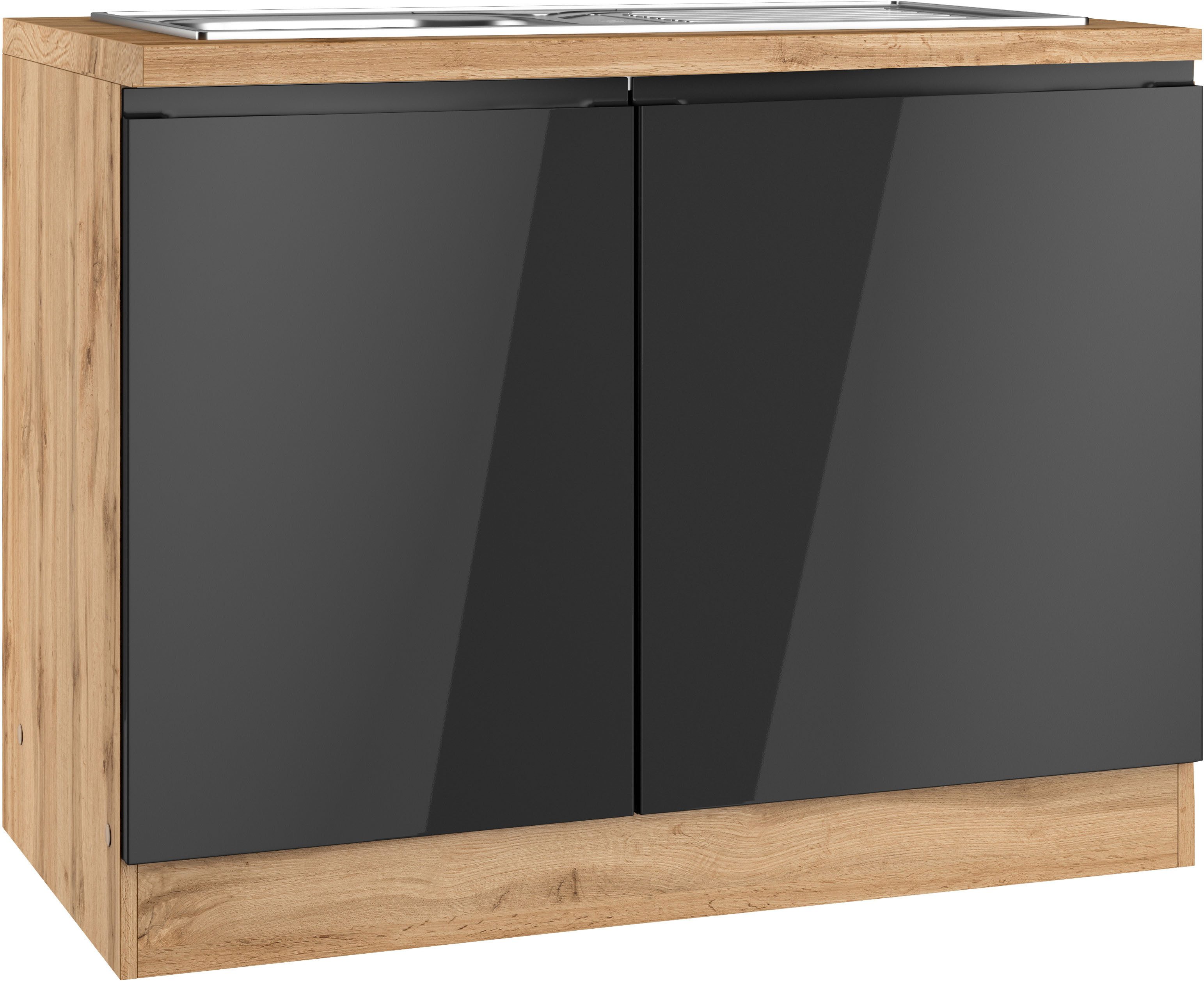 KOCHSTATION Spülenschrank KS-Virginia,neu in verbesserter Ausführung (Stauraum, Softclose, ohne Armatur) Breite 110 cm, inklusive Einbauspüle, Soft-Close