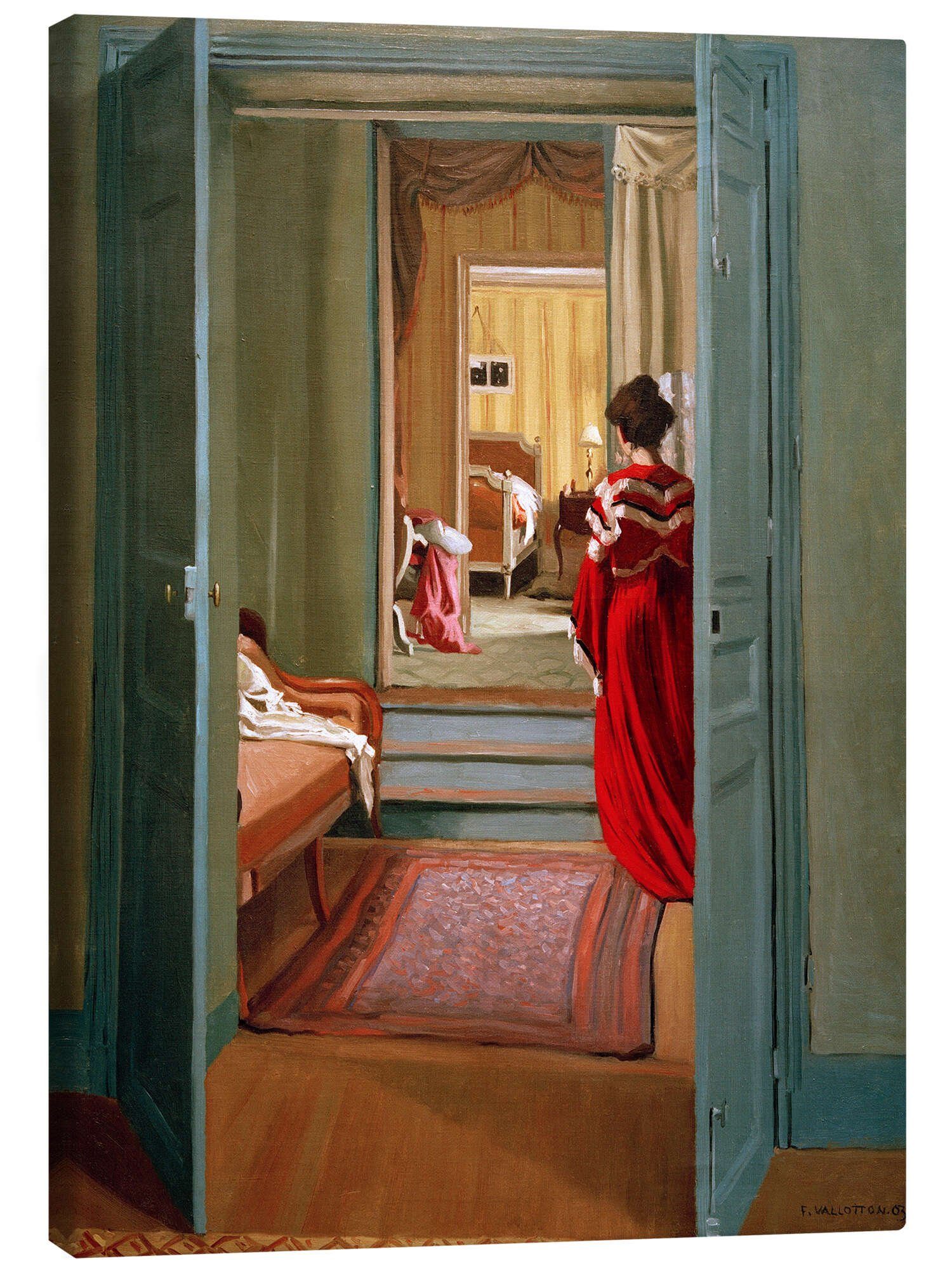 Posterlounge Wandbild Interieur mit Frau in Rot, Félix Édouard Vallotton, erhältlich als Poster, Leinwandbild, Wandsticker oder Acrylglasbild